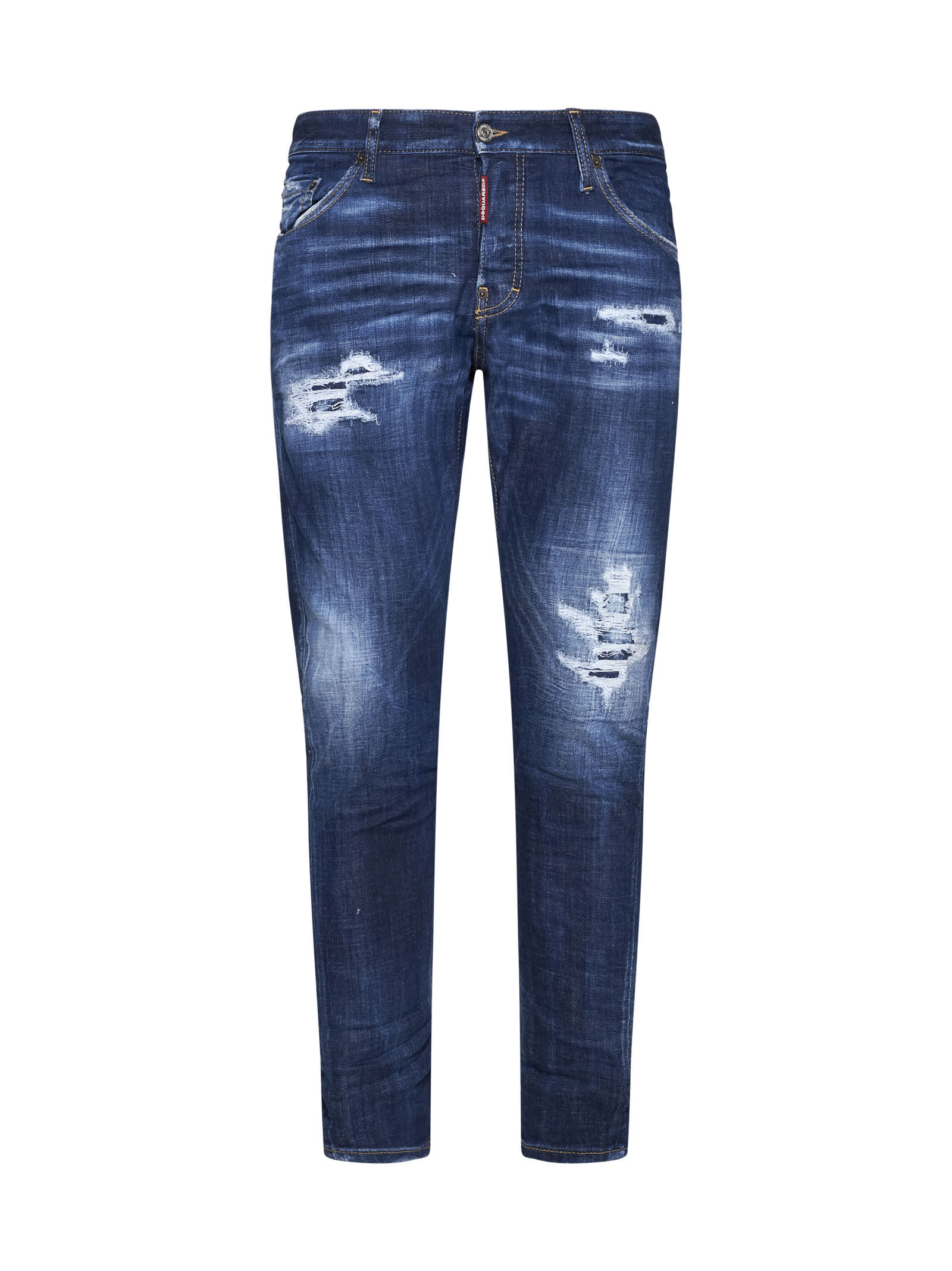 Dsquared2 Blue Slim Jeans With Rips And Bleach Effect In Cotton Blend Denim Man In Blue