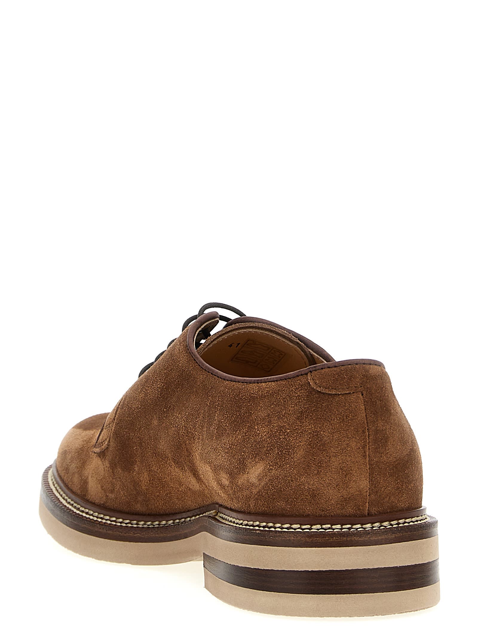 Shop Brunello Cucinelli Suede Lace Up In Castagna