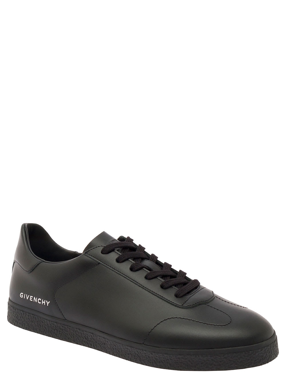 Shop Givenchy Black Low Top Sneakers With Logo Lettering Detail In Leather Man