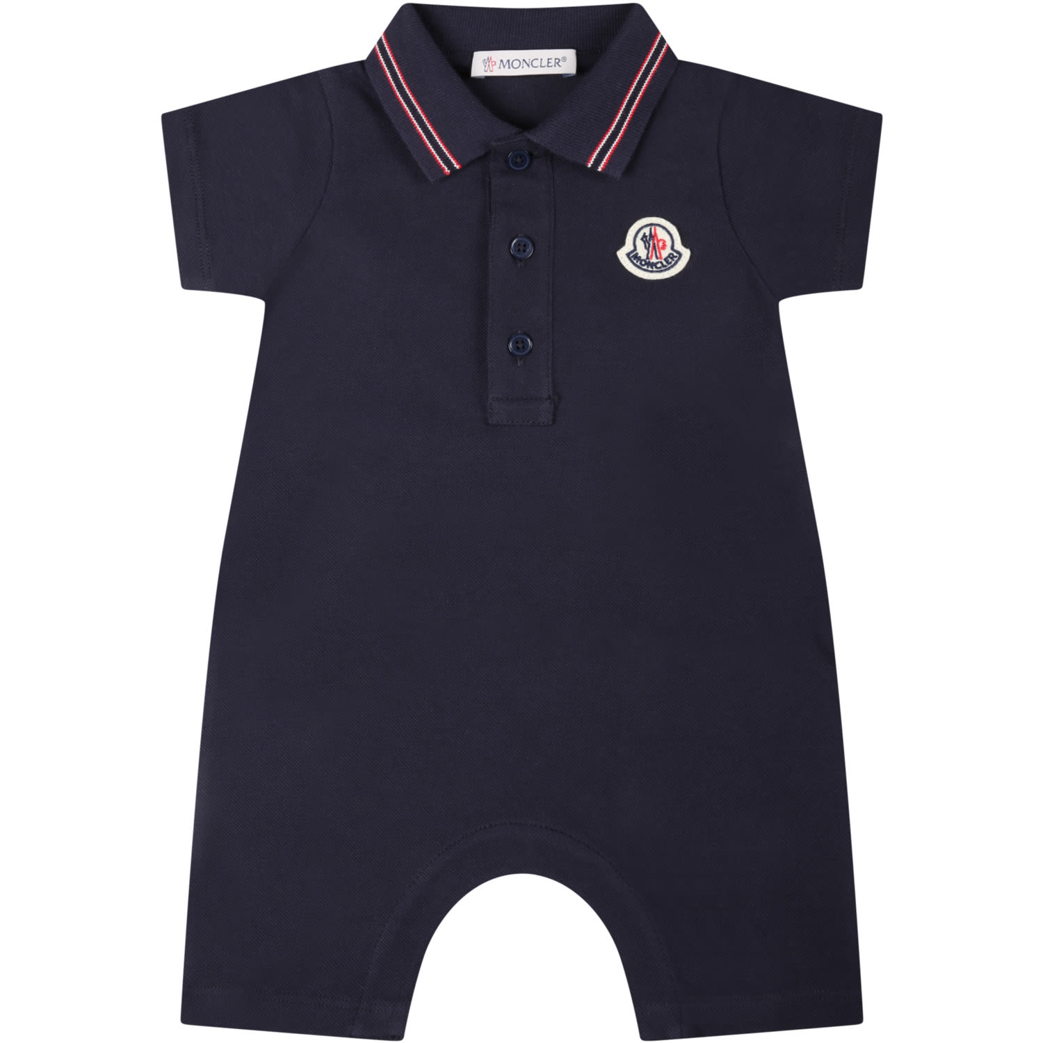 Moncler Blue Romper For Baby Boy With Iconic Patch
