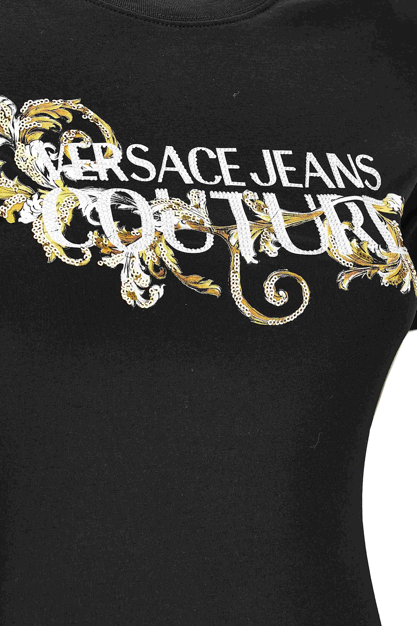 Versace Jeans Couture Crystal Outline Barocco Mini Dress In Black