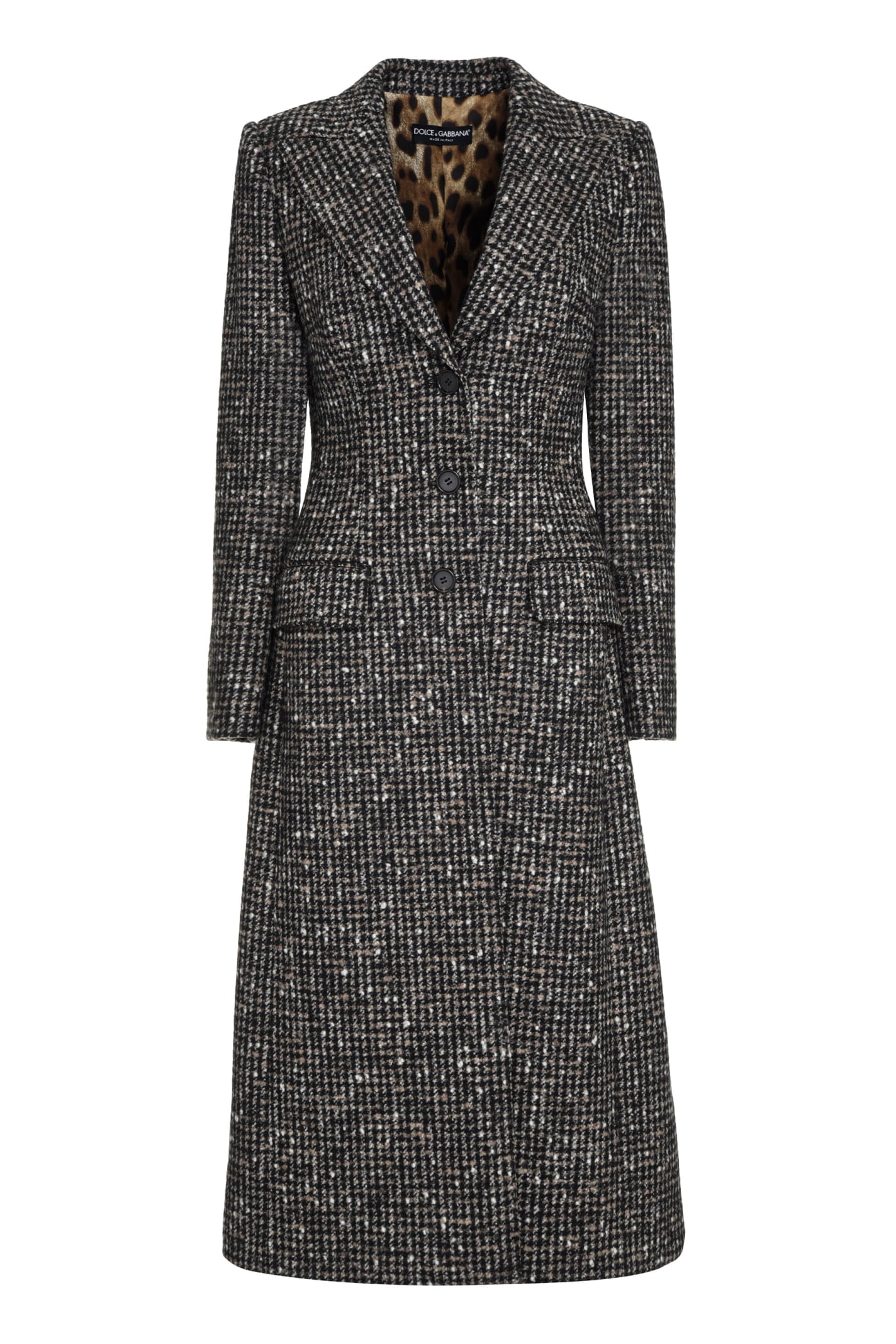 Dolce & Gabbana Checked Wool Long Coat In Multicolor