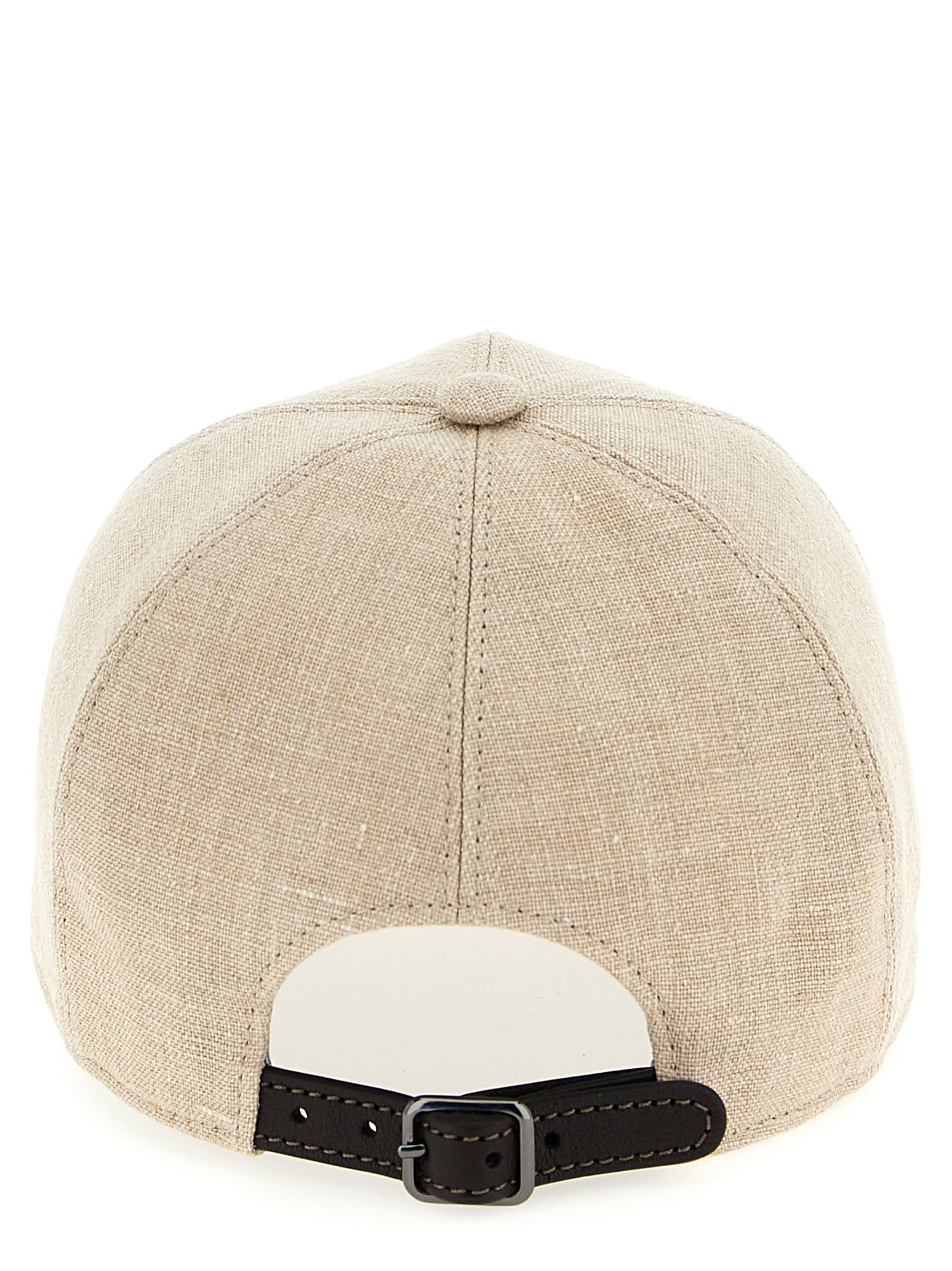 Brunello Cucinelli Beige Linen Shiny Band Baseball Cap