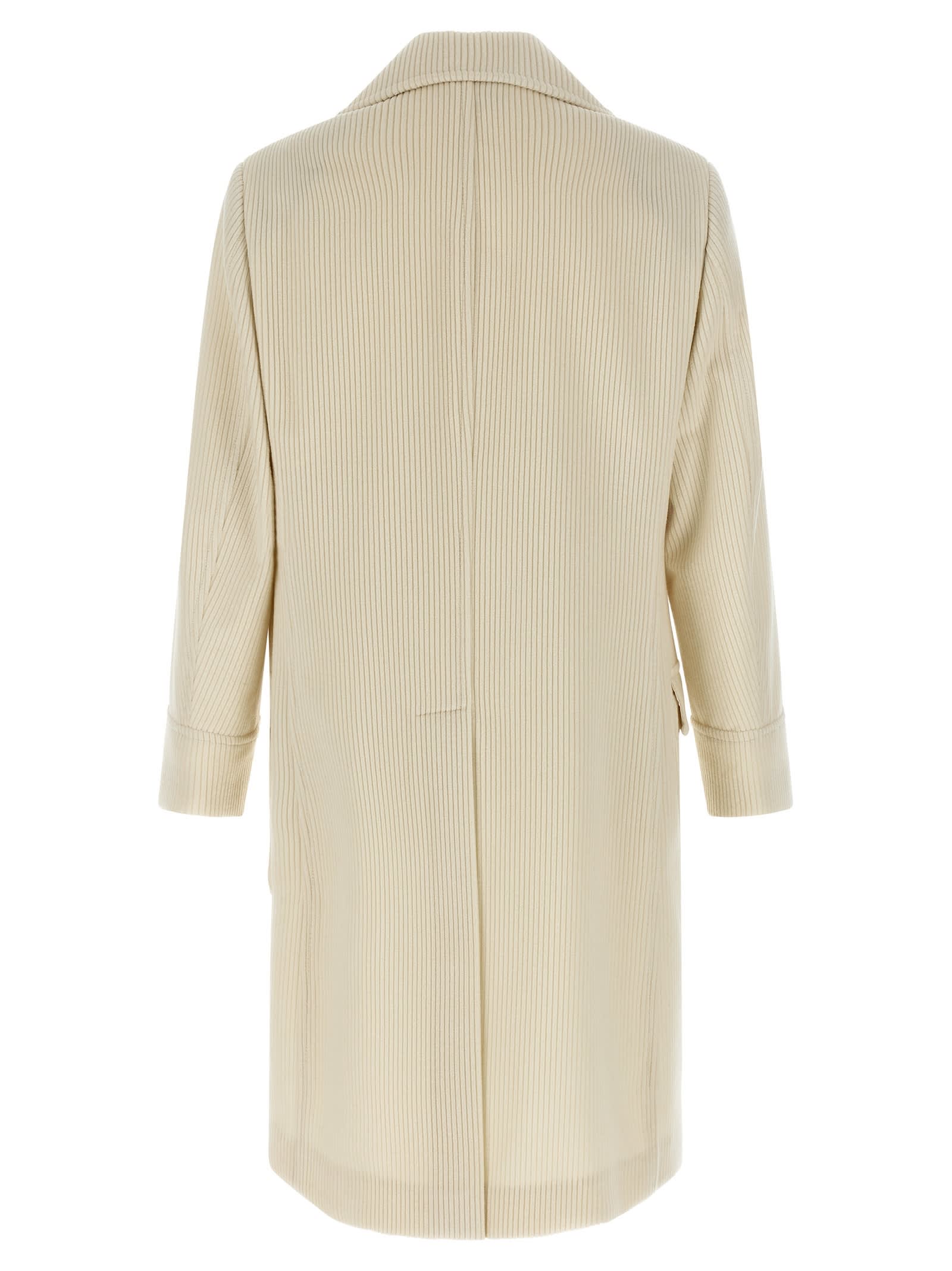 Brunello Cucinelli One-and-a-half Style Cashmere Wide Corduroy Coat In Neutral