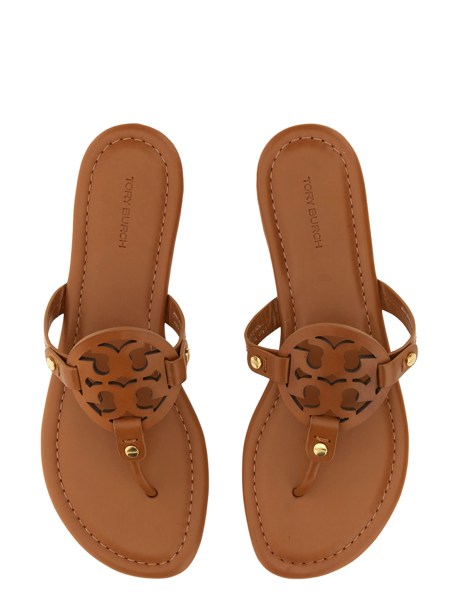Shop Tory Burch Sandal Miller In Leather Brown