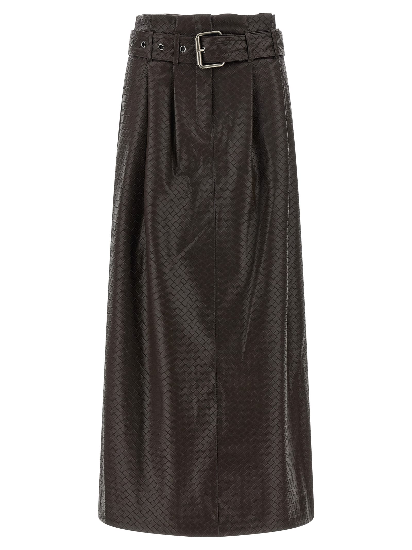 Rotate Birger Christensen Anatta Belted Woven Midi Skirt In Brown