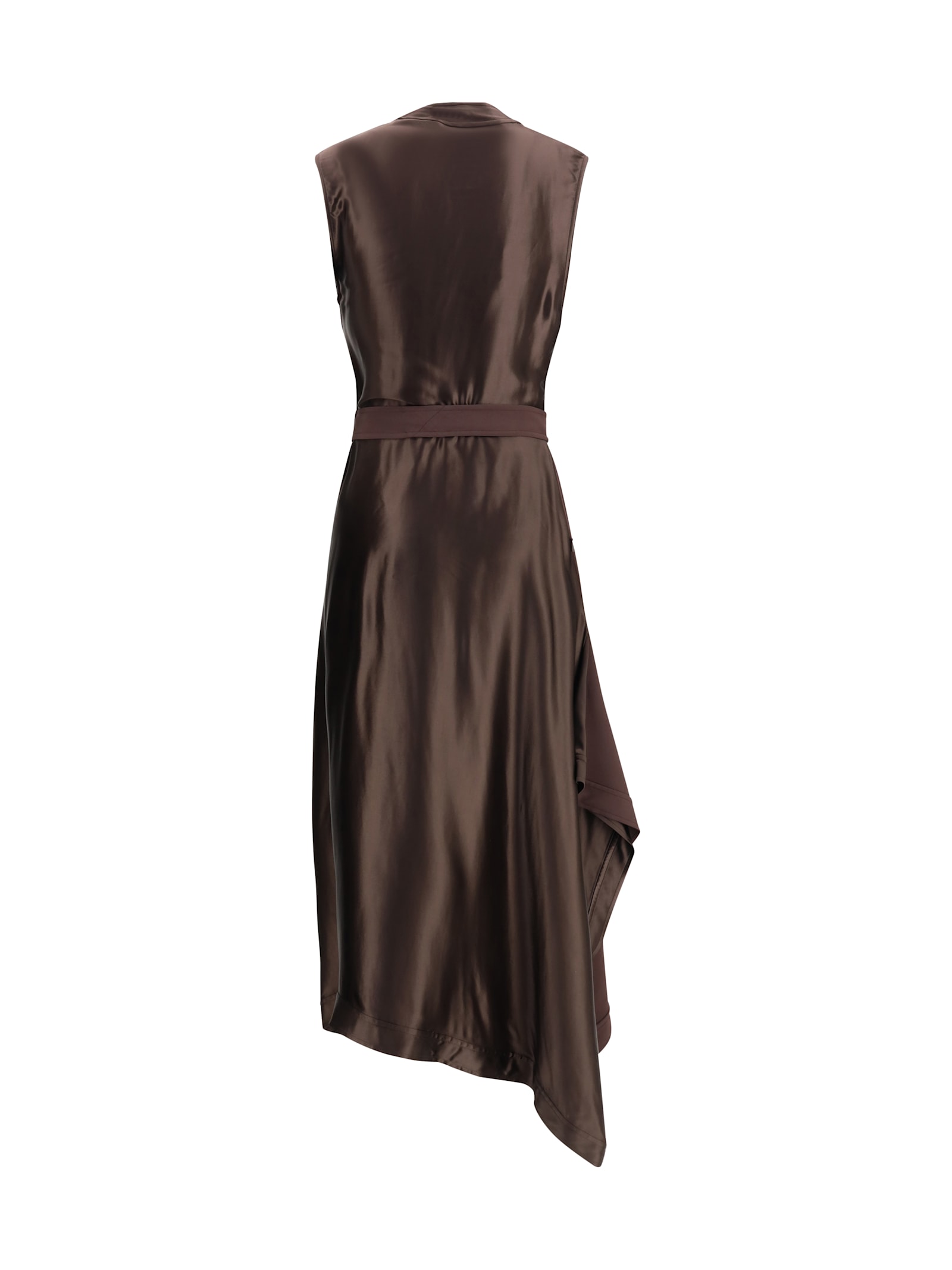 Ferragamo Asymmetric Dress Crafted From Stretch Viscose Cady In Brown