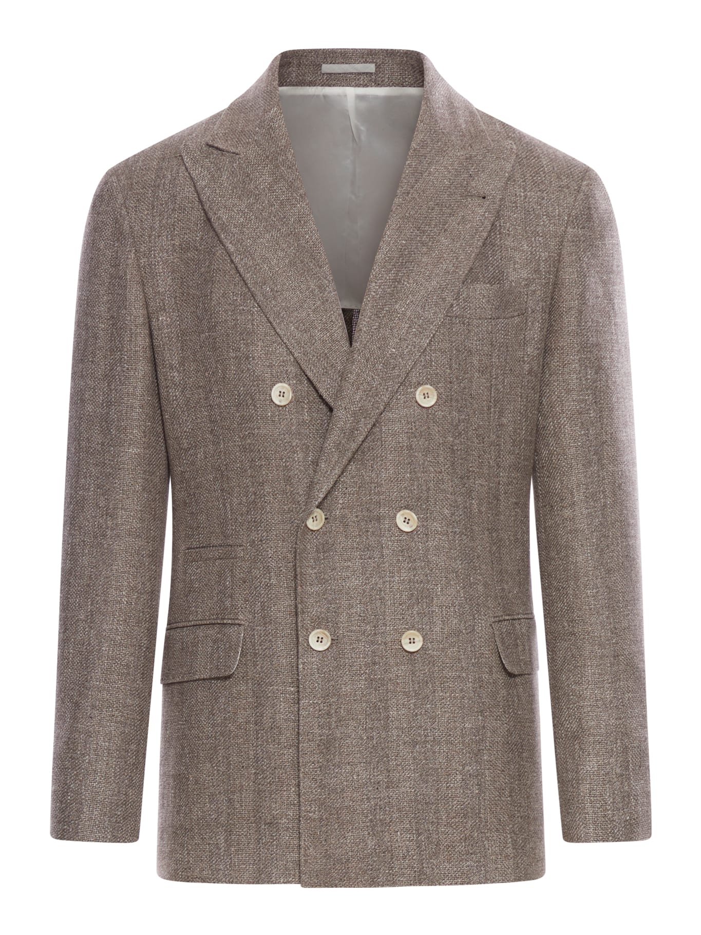 Double Breasted Blazer In Linen, Wool And Silk