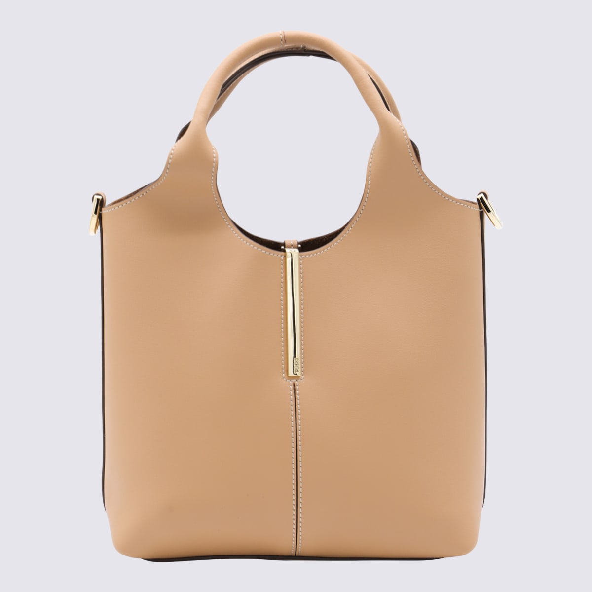 Tod's Cream Leather Top Handle Bag In Brown