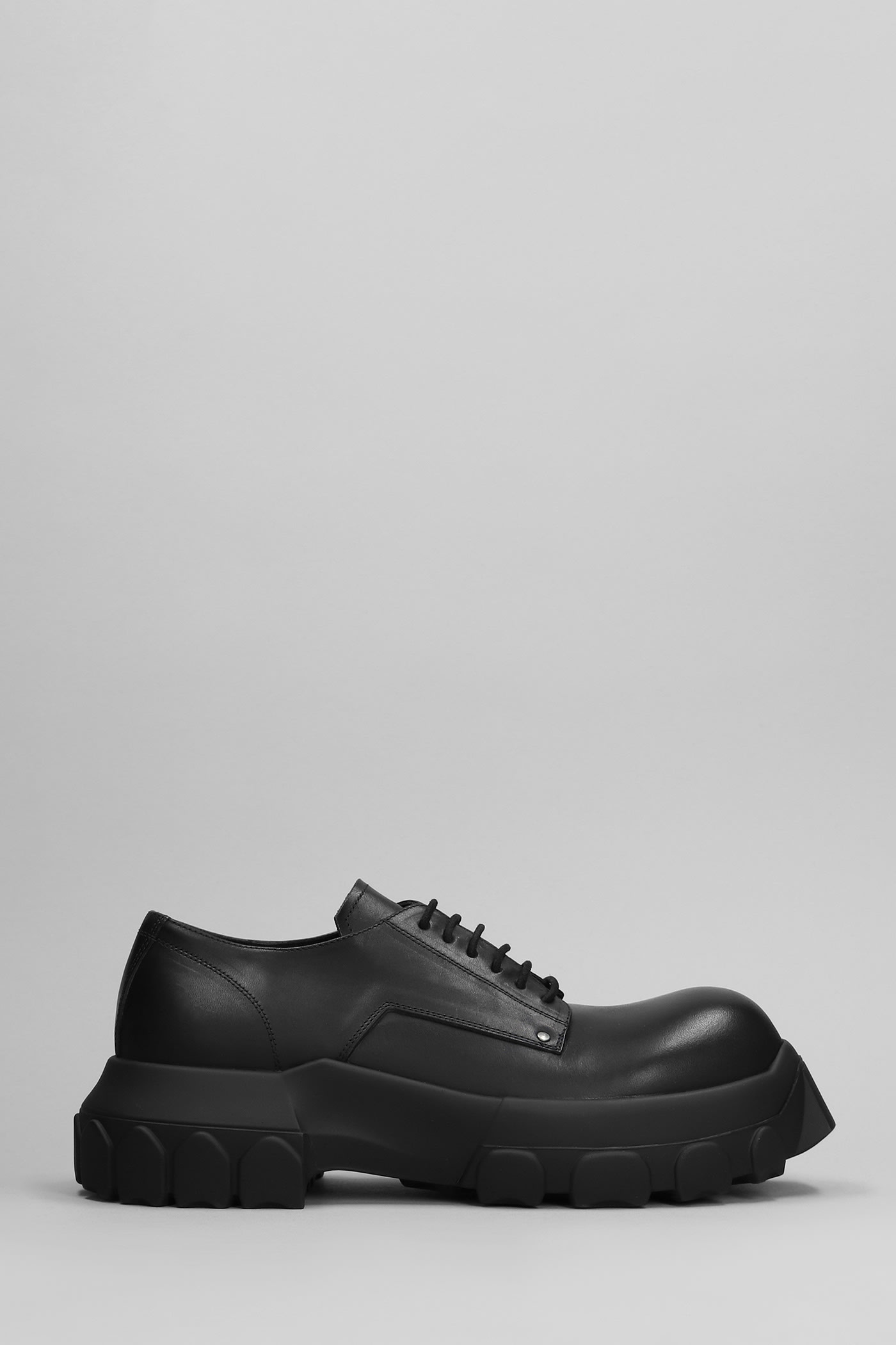 Shop Rick Owens Lace Up Bozo Tractor Lace Up Shoes In Black Leather In Black/black