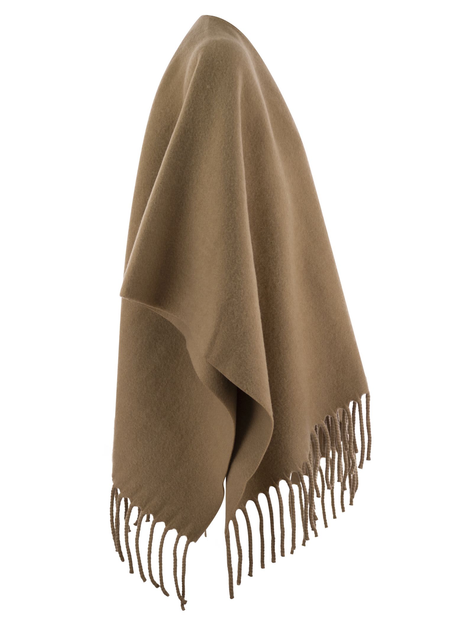 Shop Fabiana Filippi Wool Fringed Cape In Camel