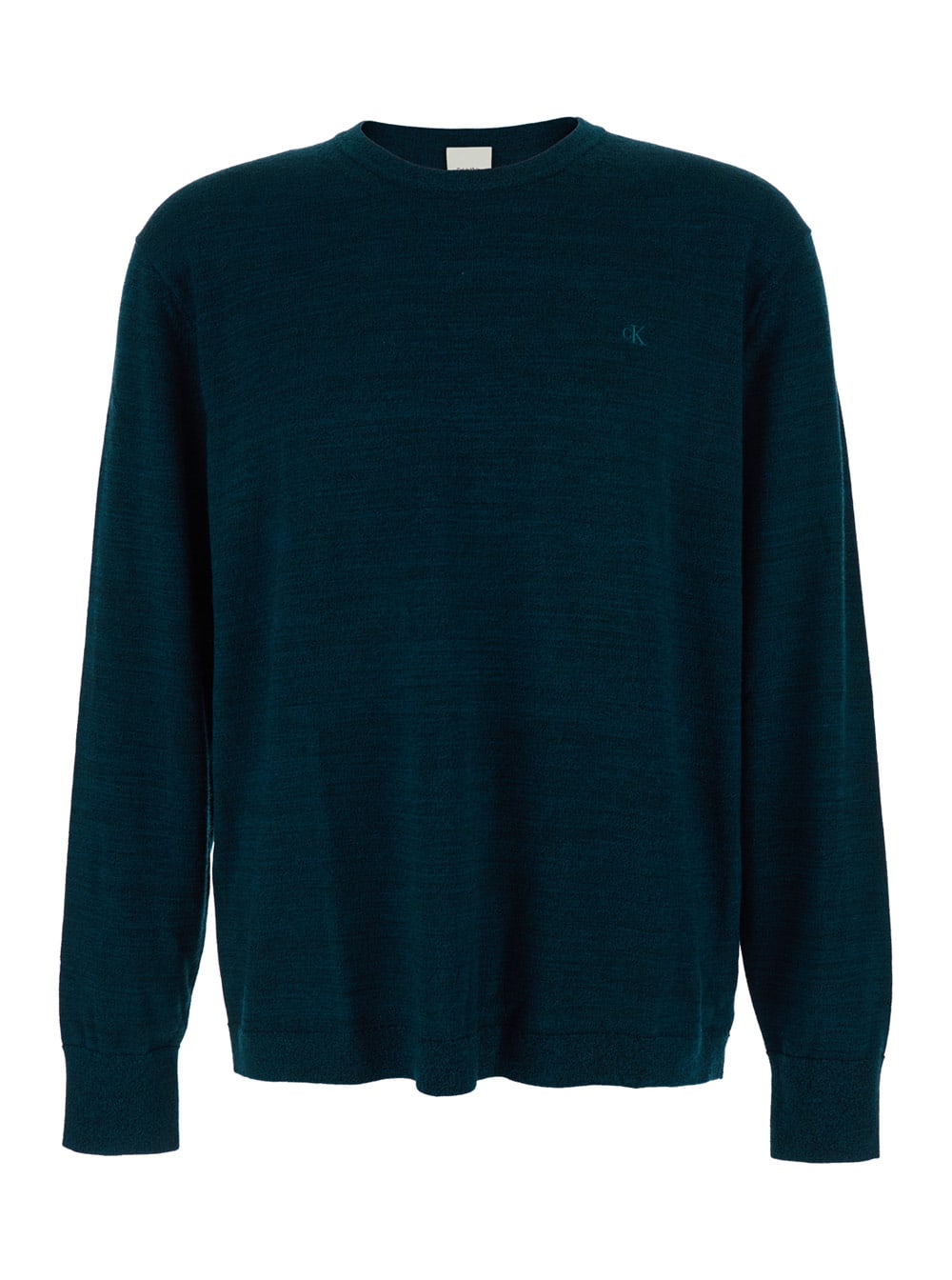 Calvin Klein Blue Crewneck Sweater With Logo Embroidery On The Front And Dropped Shoulders In Wool Man