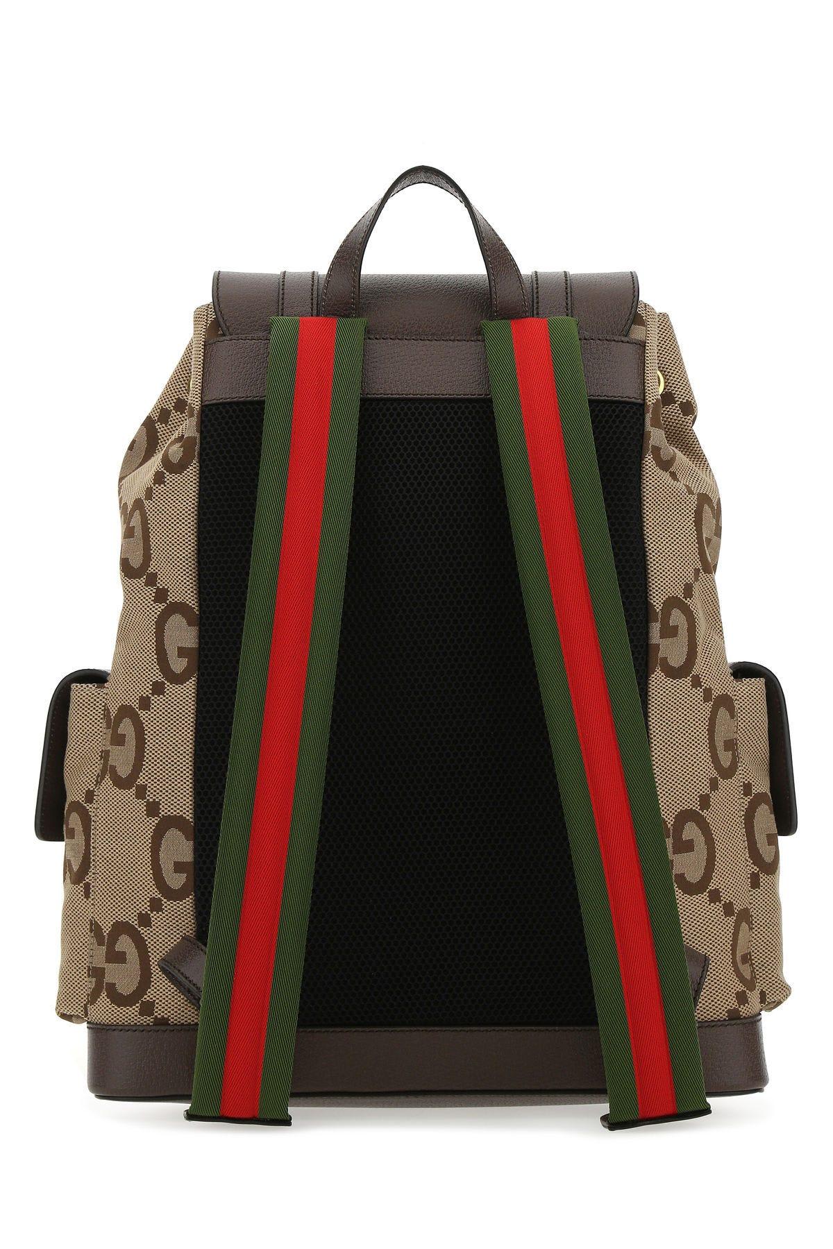 Shop Gucci Multicolor Jumbo Gg Fabric And Leather Backpack In Beige
