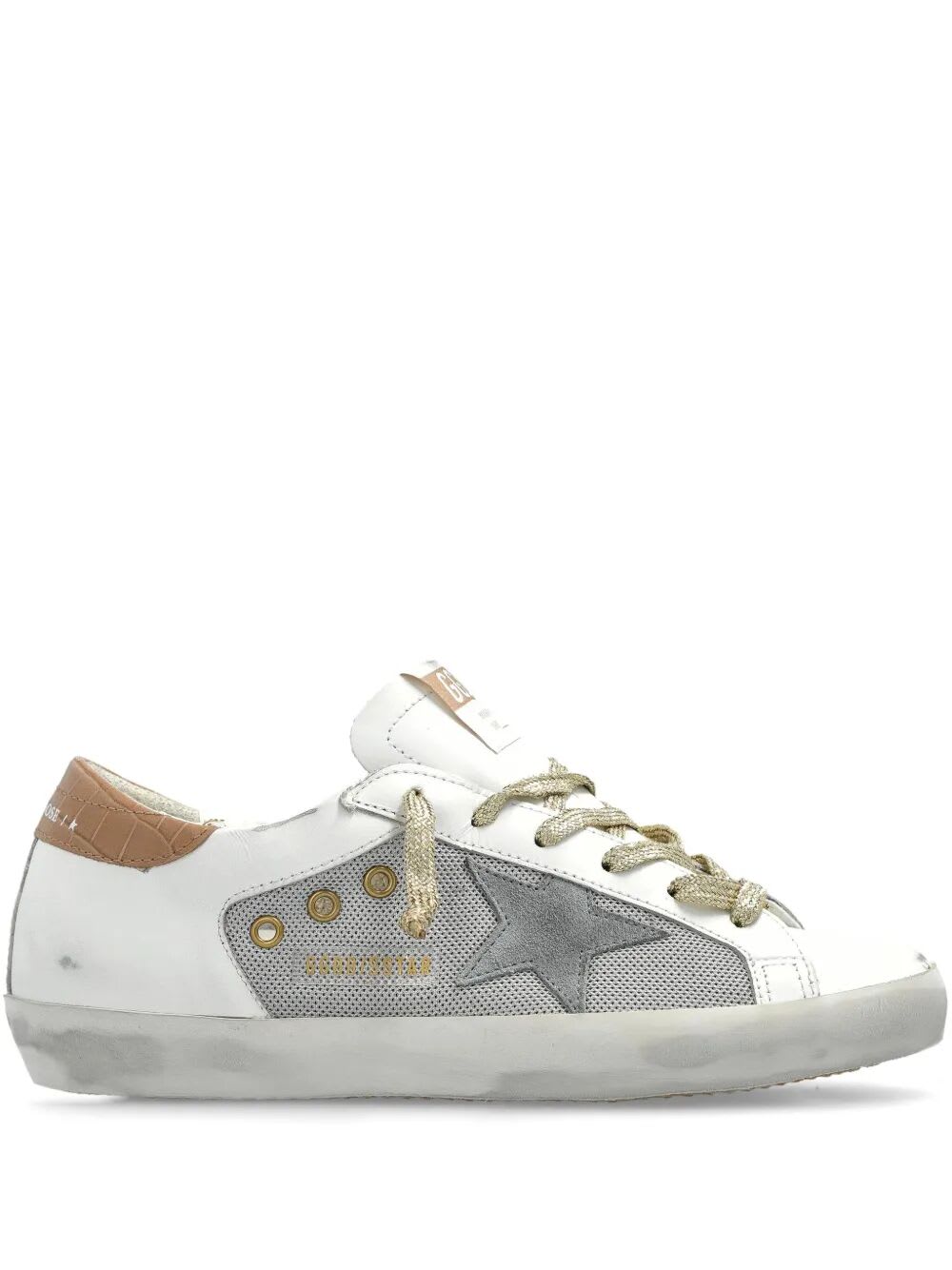 GOLDEN GOOSE SUPER STAR NET AND LEATHER UPPER SUEDE STAR COCCO PRINTED HEEL 