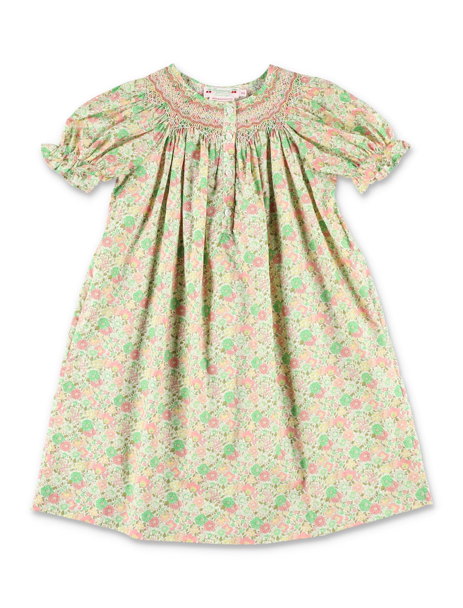 Bonpoint Jarah Smocked Liberty Floral Girls Dress In Green