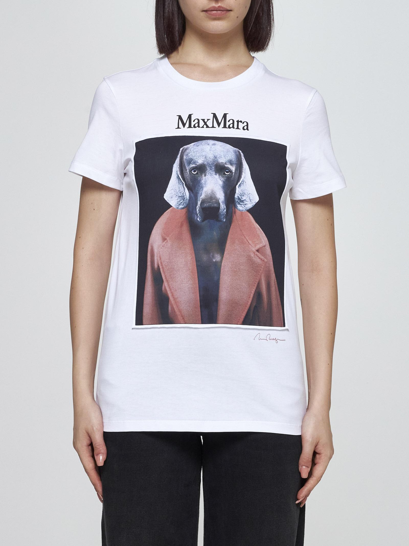 Shop Max Mara Cipria Print Cotton T-shirt In Dark Pink