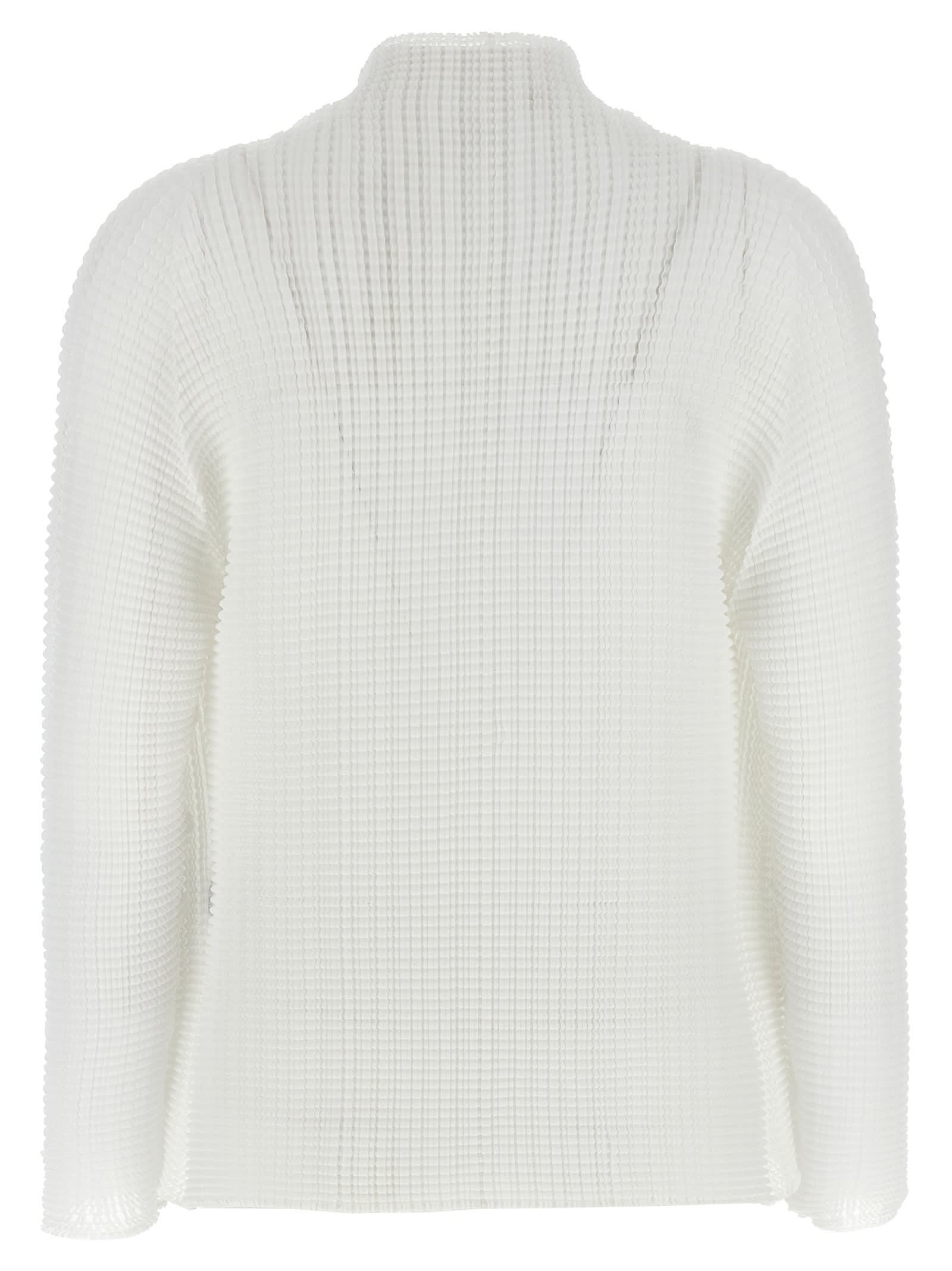 Issey Miyake Wooly Pleats Pleated Long-sleeves Cardigan In White