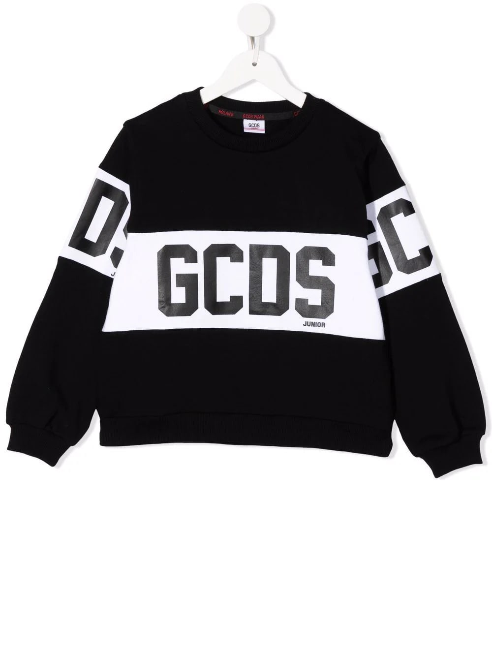 GCDS Mini Black Kids Crew-neck Sweatshirt With Gcds Logo Band