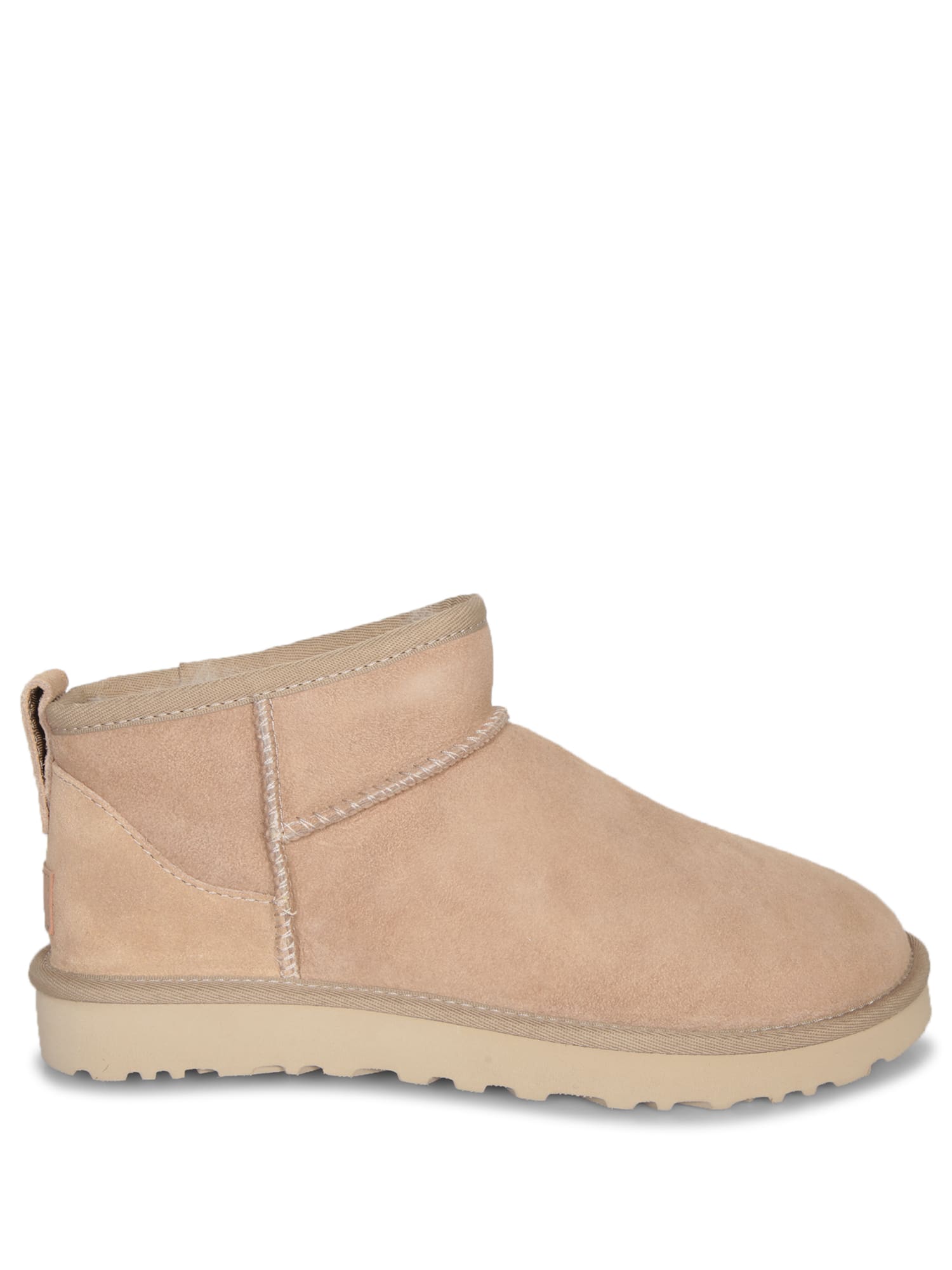 Ugg Classic Ultra Mini Low Heels Ankle Boots In Beige Suede In Beige