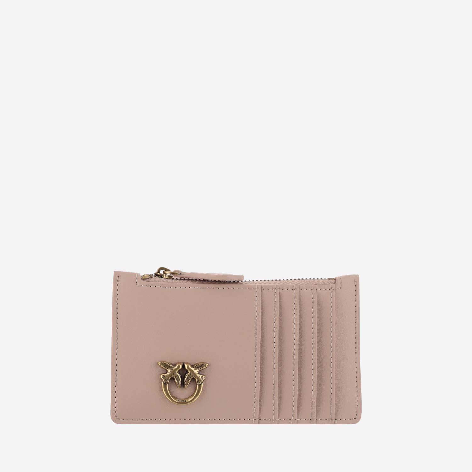 Pinko Leather Card Holder With Logo In Powder