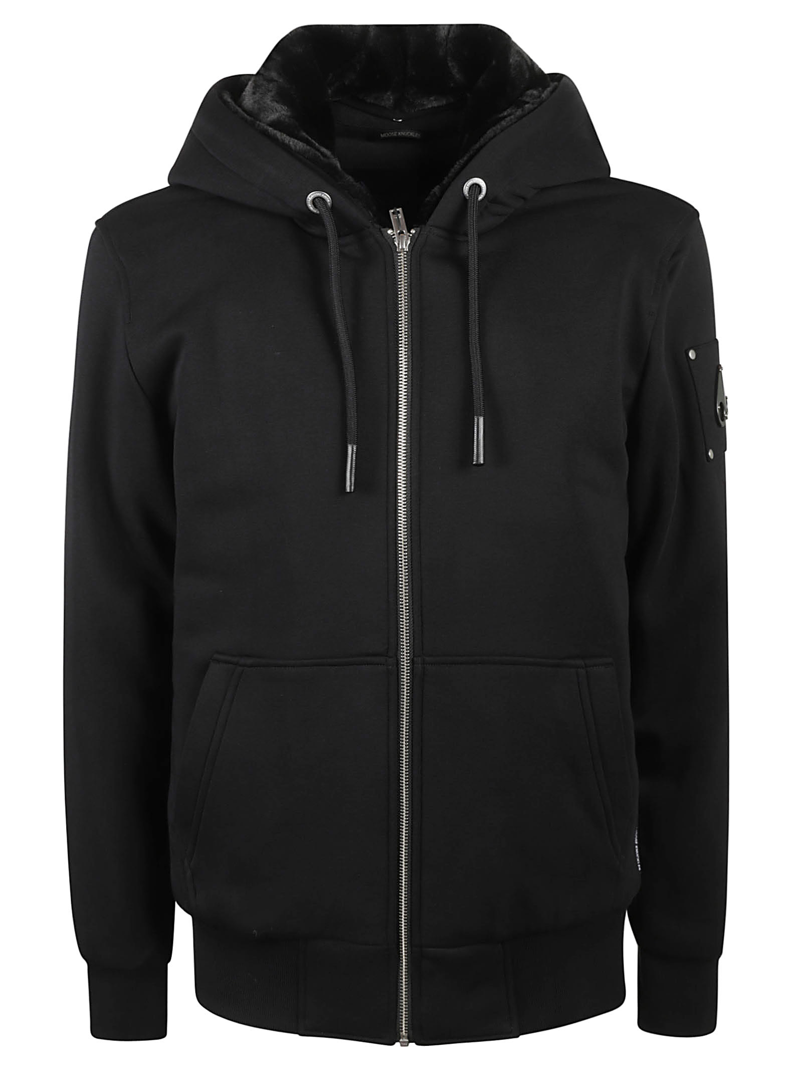 Moose Knuckles Pocket Sleeve Zip Hoodie In Black