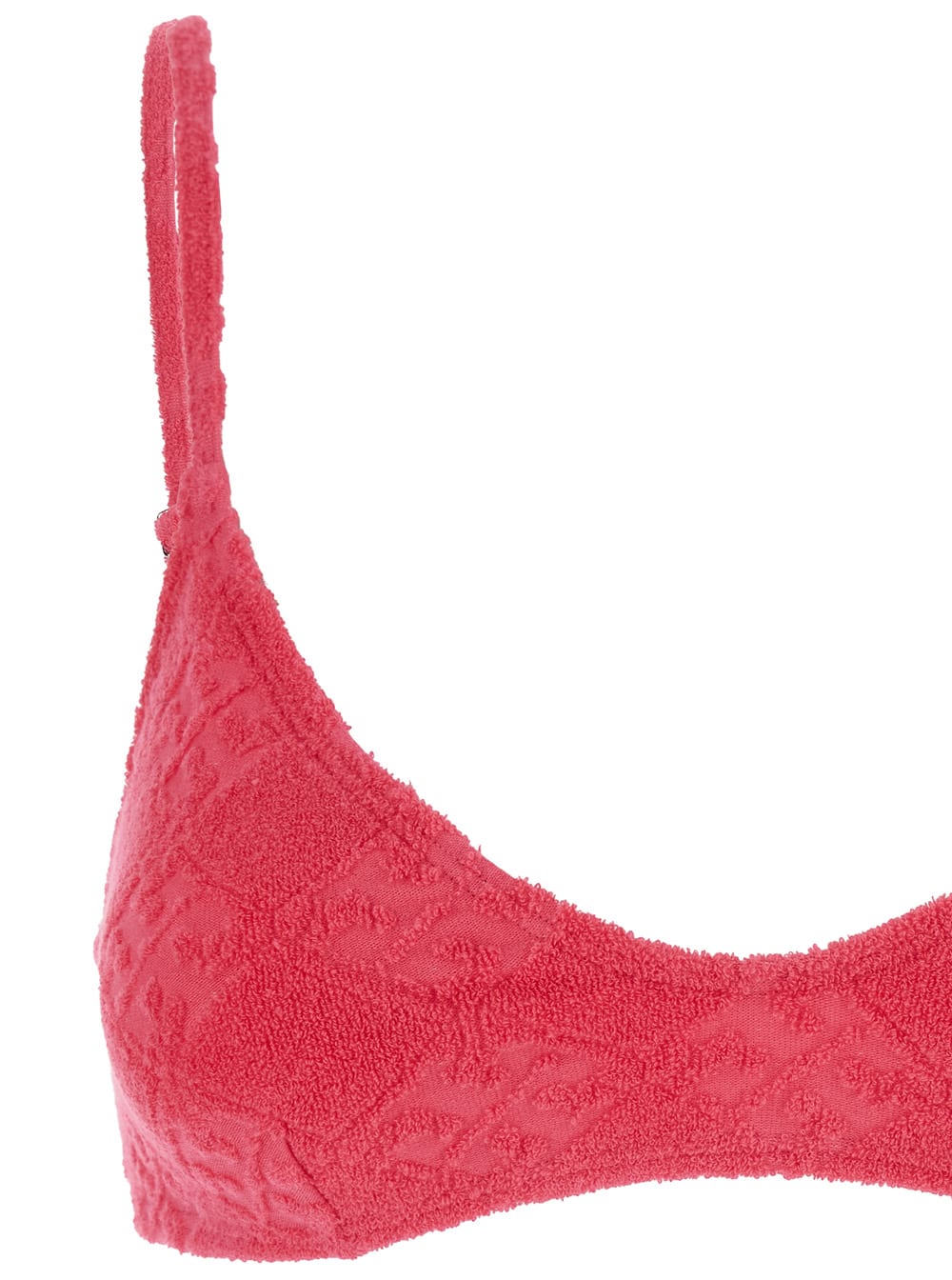 Tory Burch Terry Pink Bikini Top With Adjustable Spaghetti Straps And All-over Logo Embroidery In Cotton Blend In Red
