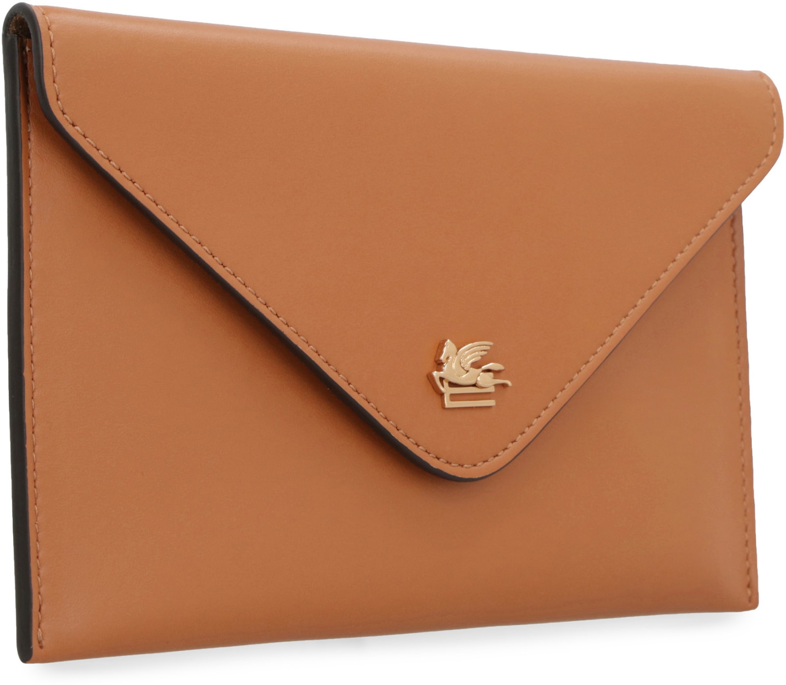 Shop Etro Leather Flat Pouch In Saddle Brown