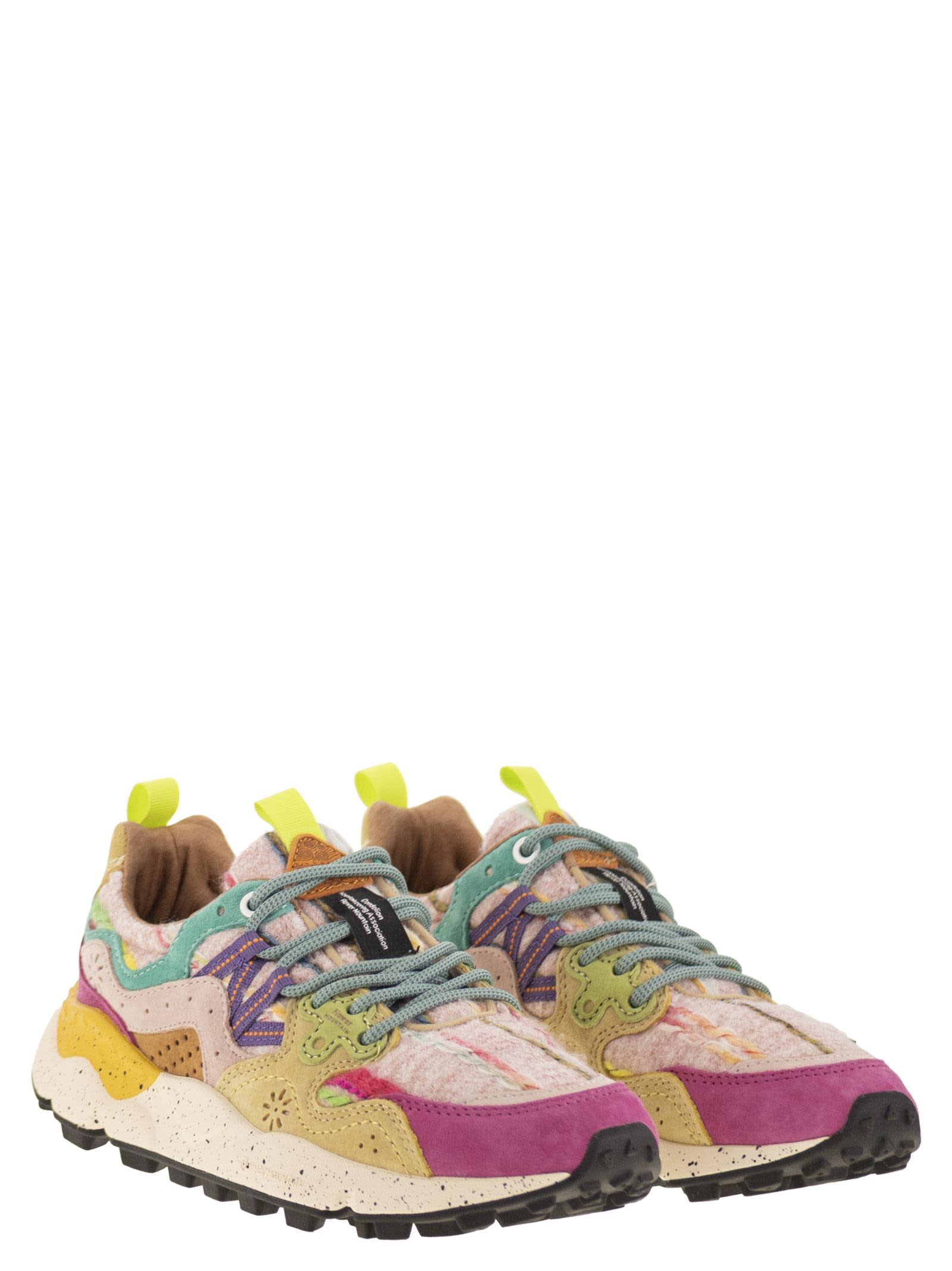 Flower Mountain Yamano 3 - Sneakers In Suede And Technical Fabric In Gold