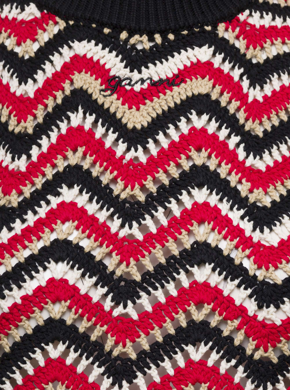 Shop Ganni Red Crochet Vest In Organic Cotton Woman