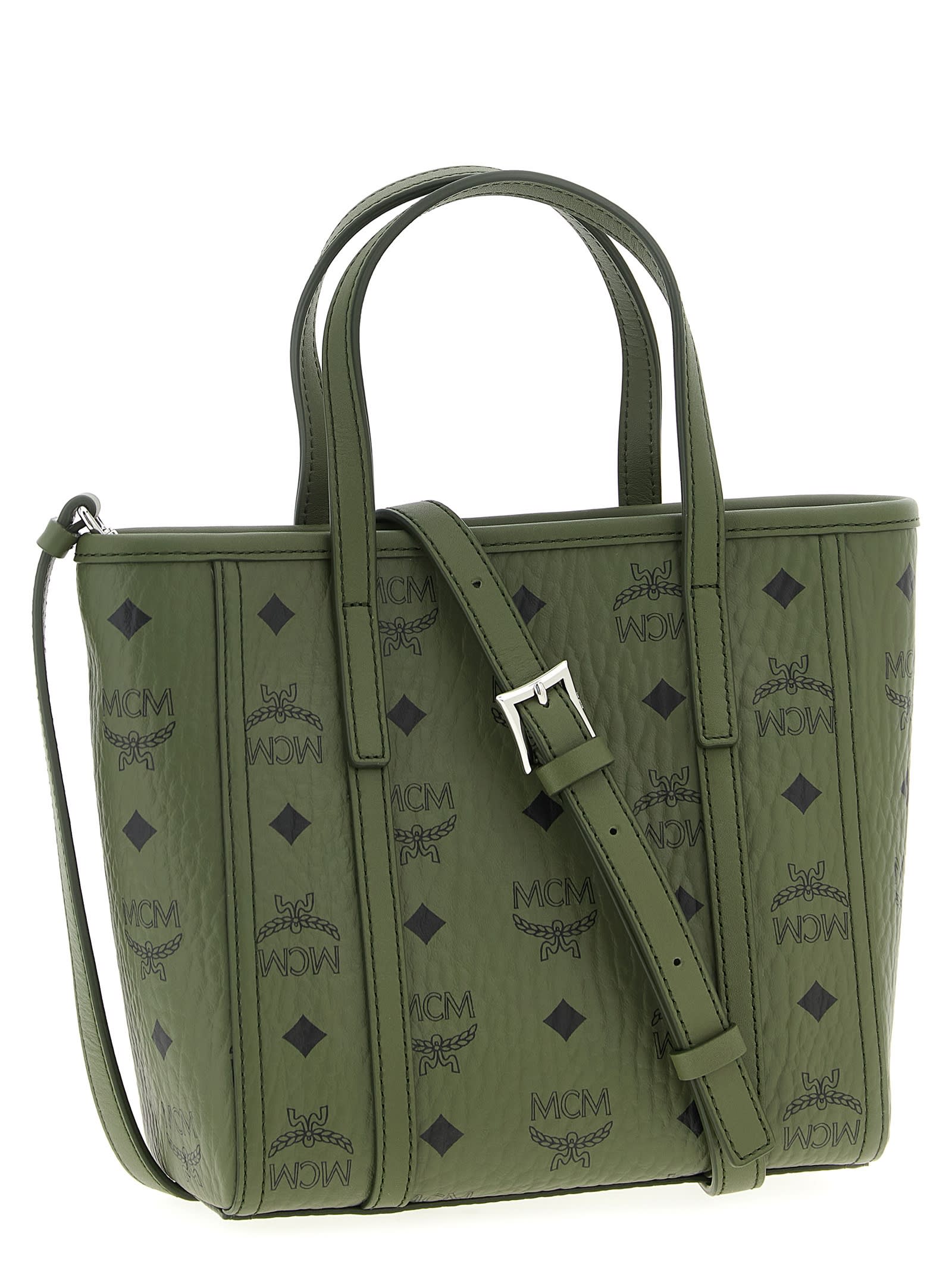 Mcm Mini Toni Visetos-monogram Top-zip Tote Bag In Green
