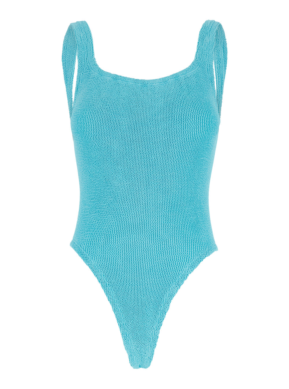 Light Blue One-piece Swimsuit With Squared Neckline In Tech Fabric Stretch Woman