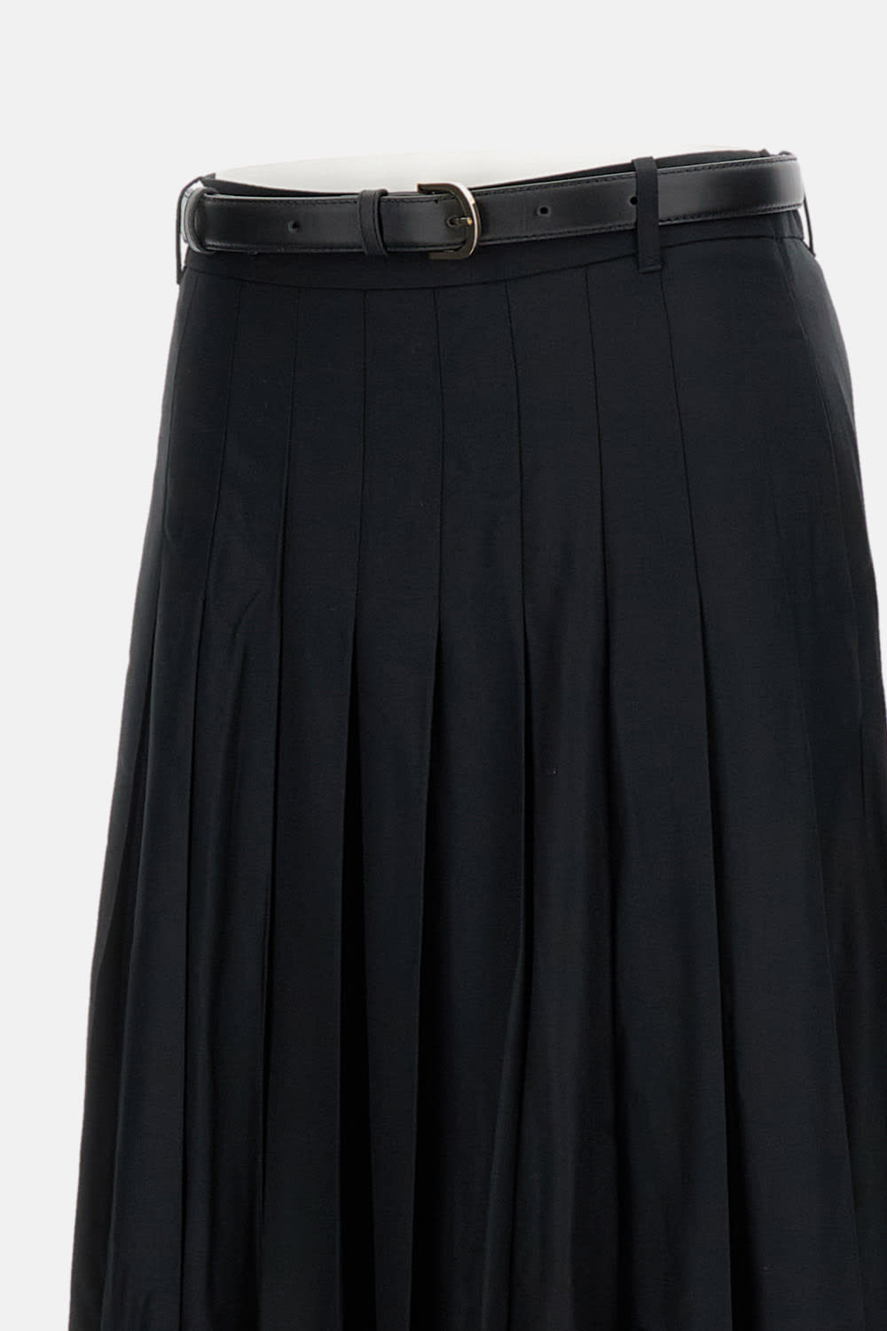 Self-portrait Black Pleated Twill Midi Skirt Black In Black