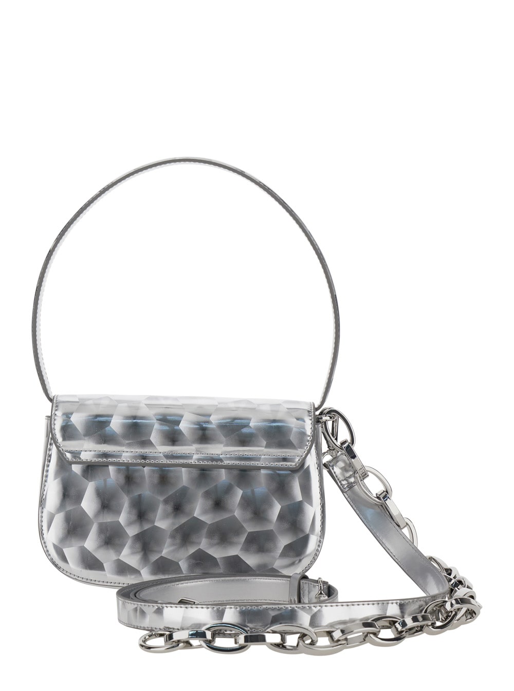 Shop Diesel 1dr Silver Shoulder Bag With Front Metallic Oval D Logo In Techno Fabric Woman