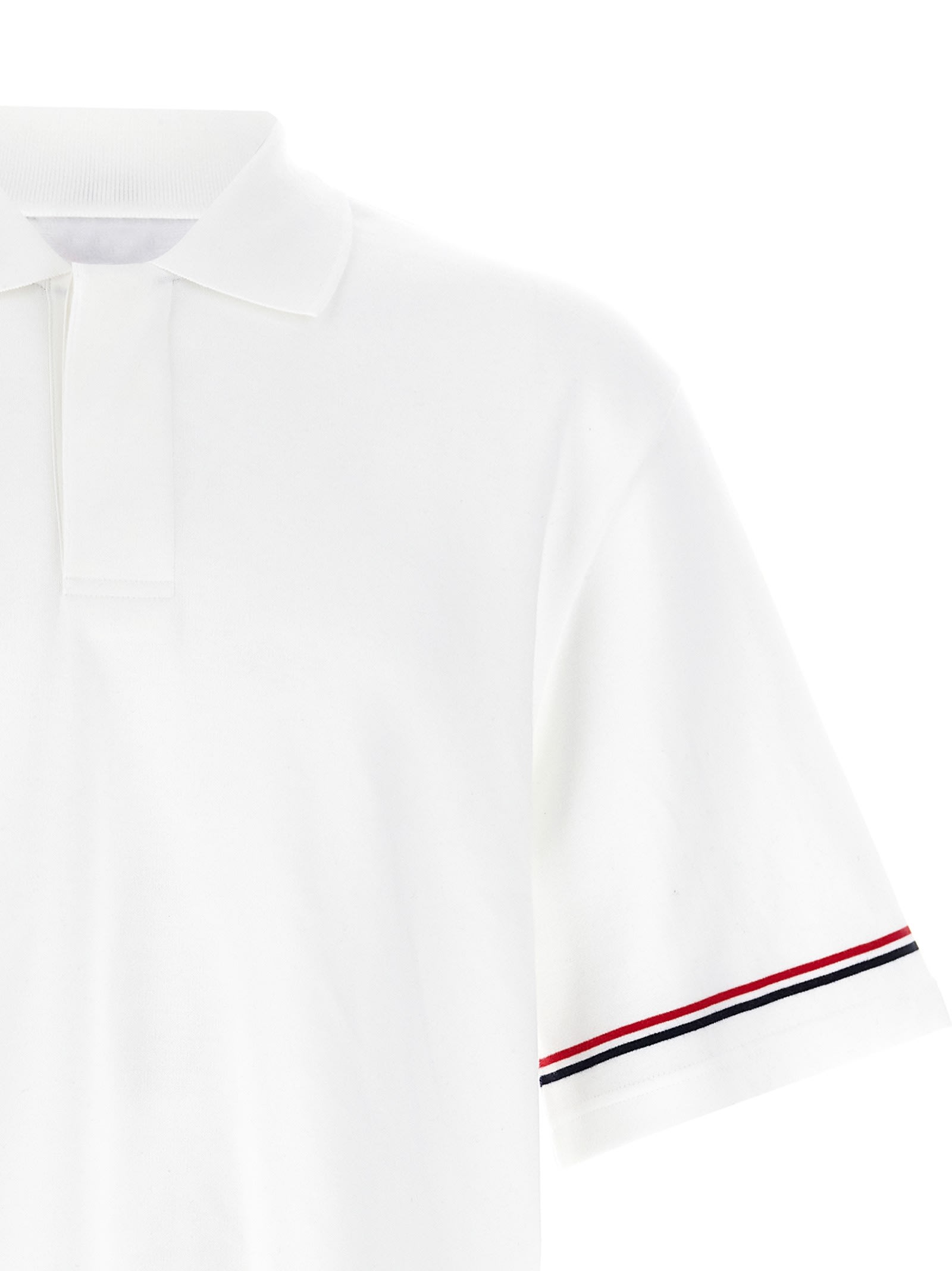 Thom Browne Rwb Stripe Cotton Polo Shirt In White