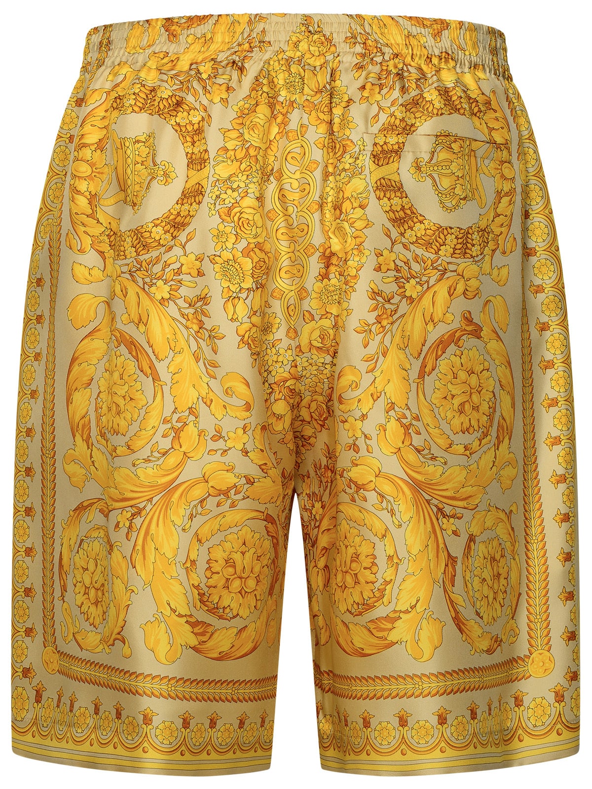 Shop Versace Barocco Gold Silk Bermuda Shorts