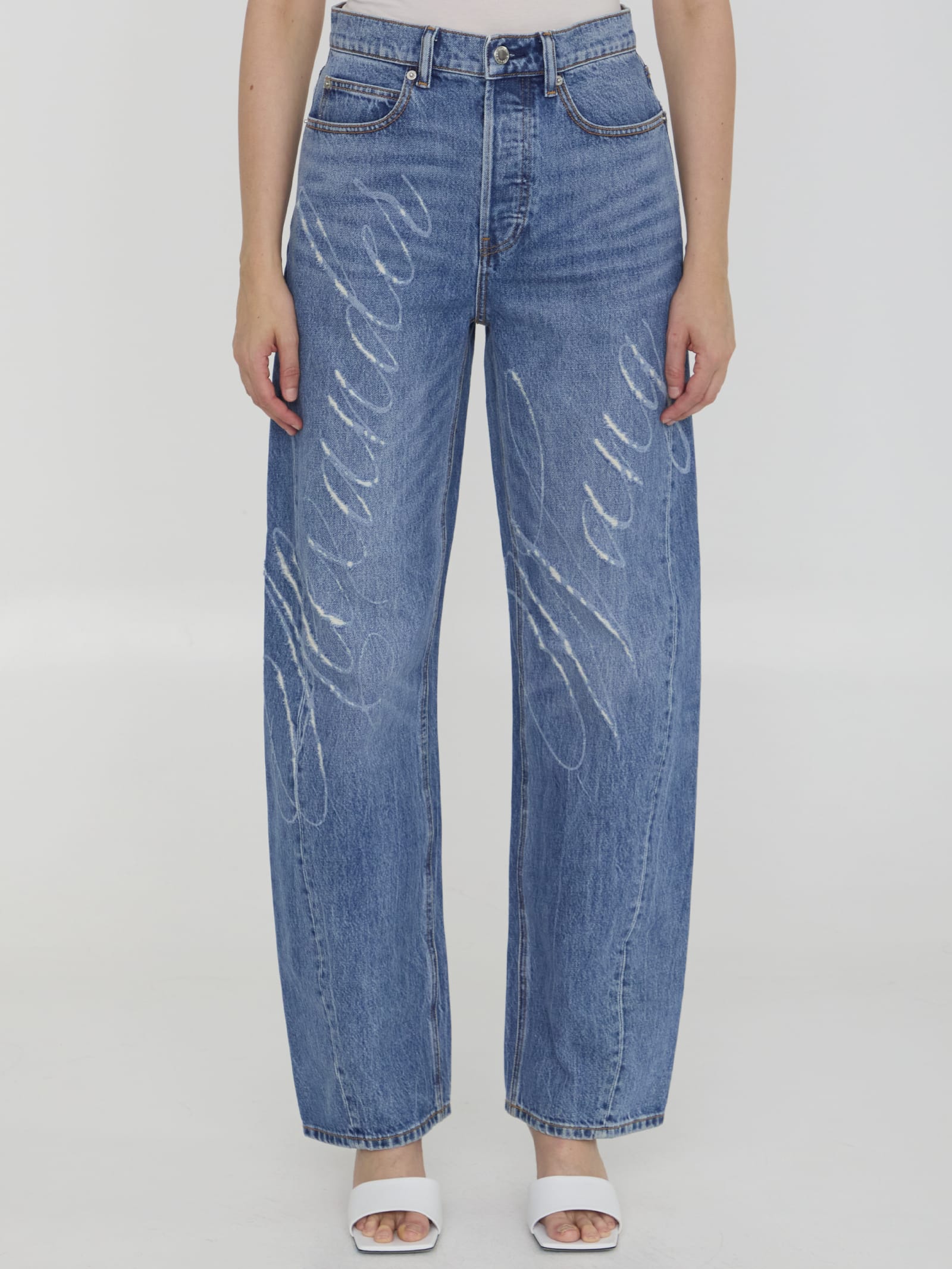 Shop Alexander Wang Laser Logo Jeans In Blue