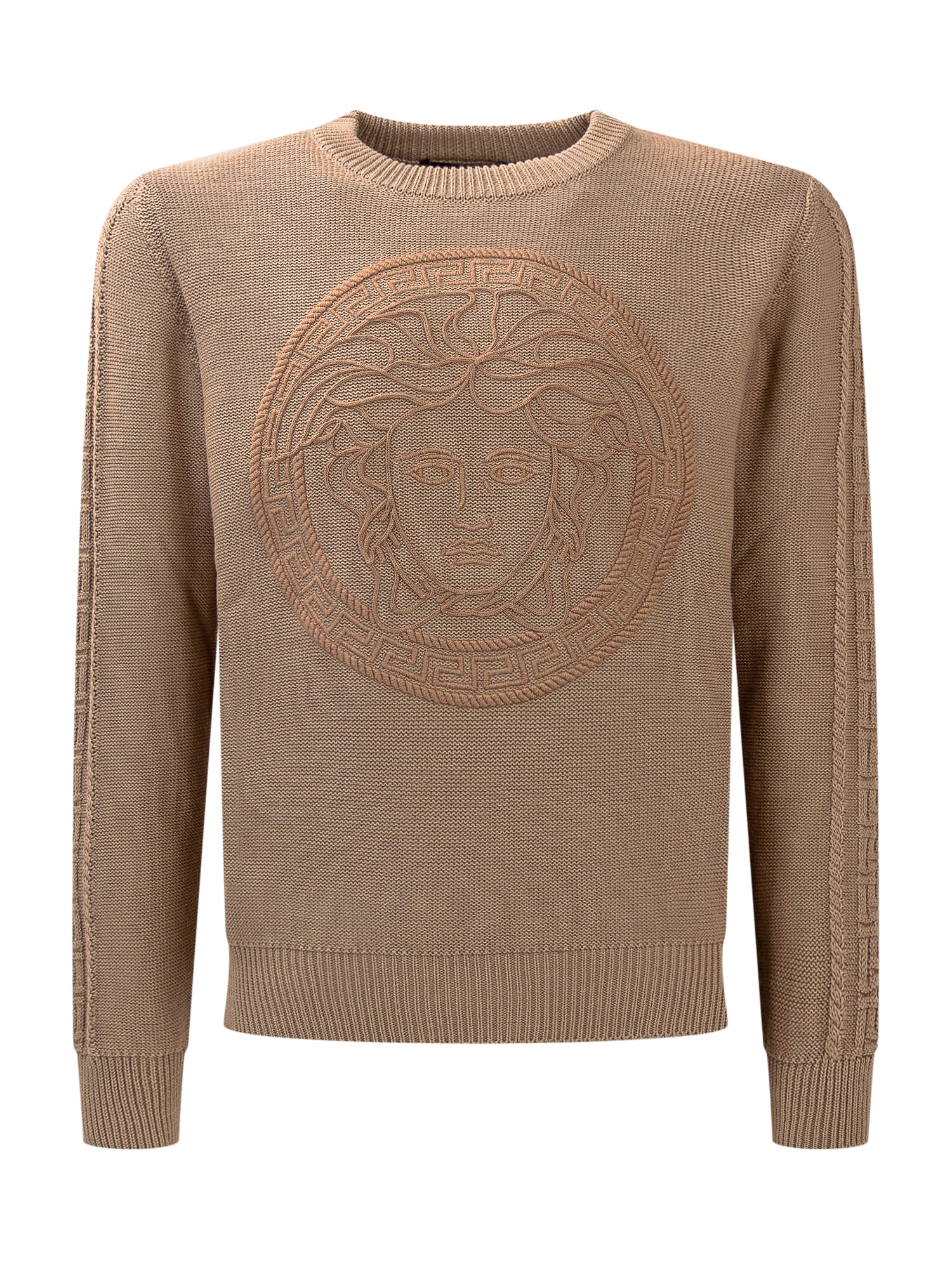Shop Young Versace Medusa Pullover In Sand