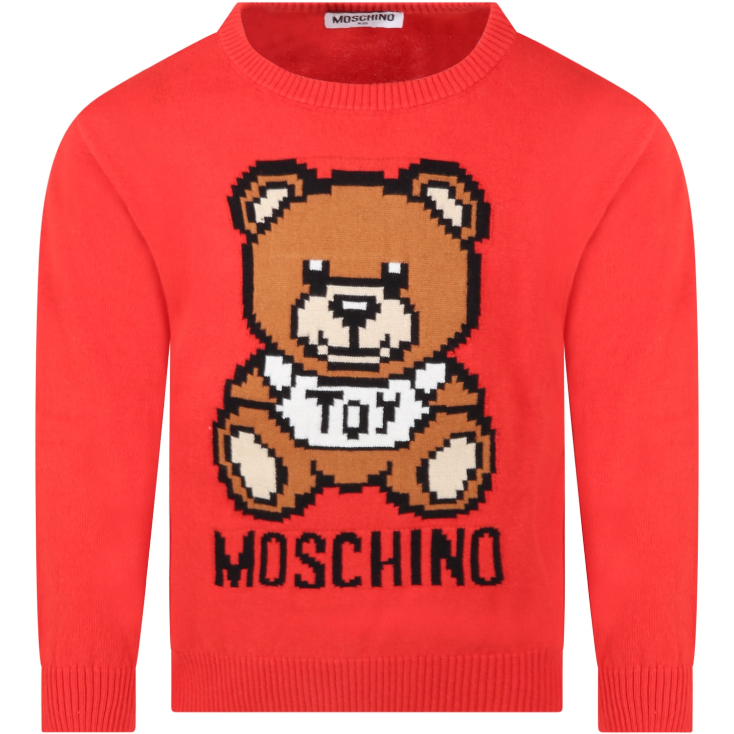 Moschino Red Sweater For Baby Kids With Teddy Bear