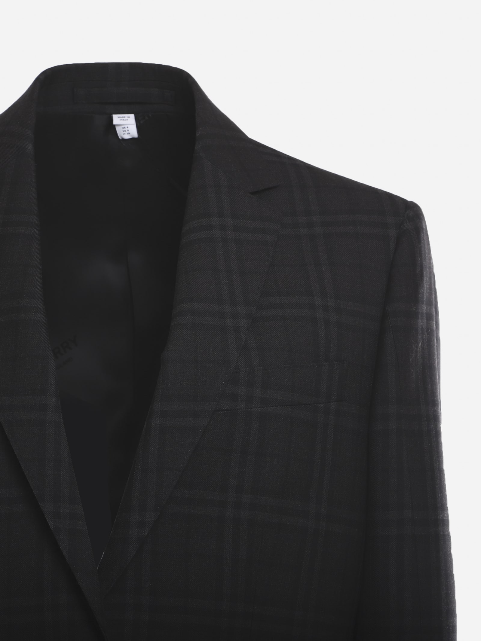 Shop Burberry Wool Jacket With All-over Check Pattern In Dark Charcoal
