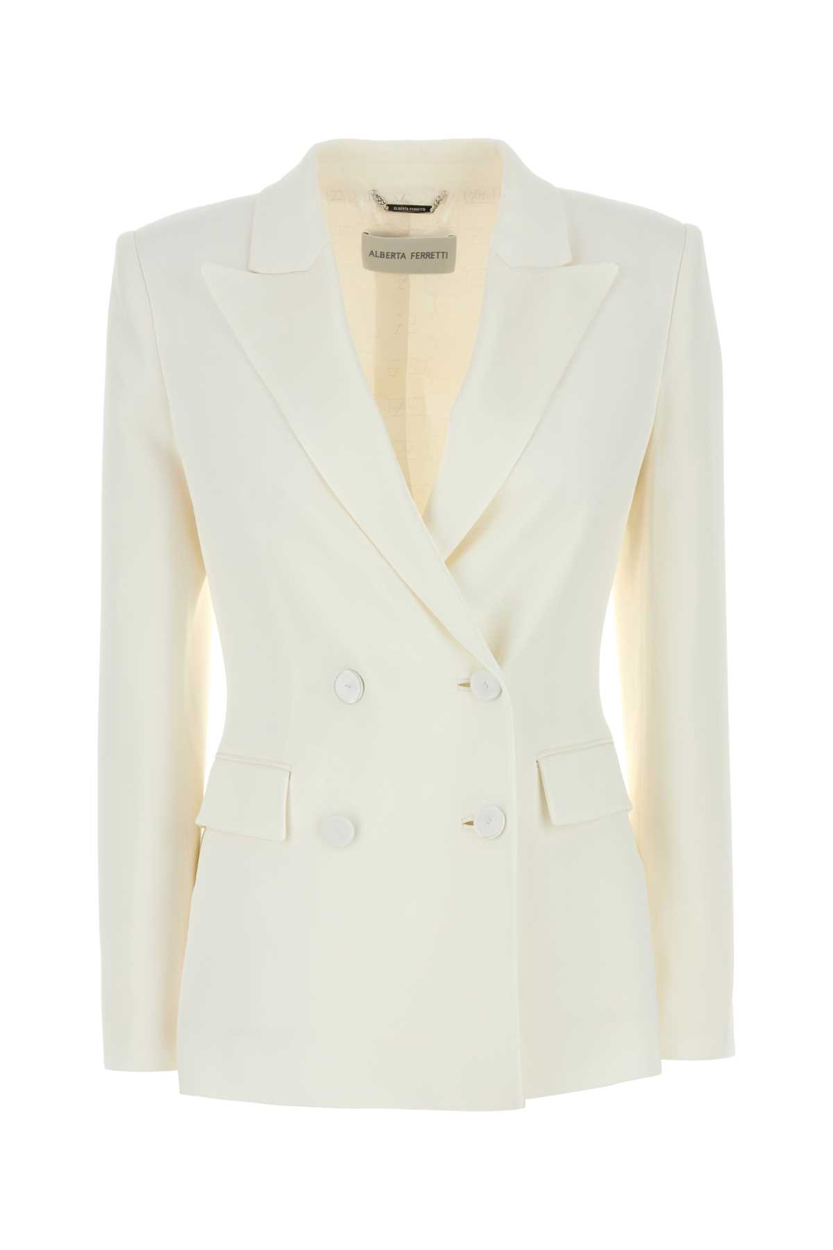 White Stretch Acetate Blend Blazer