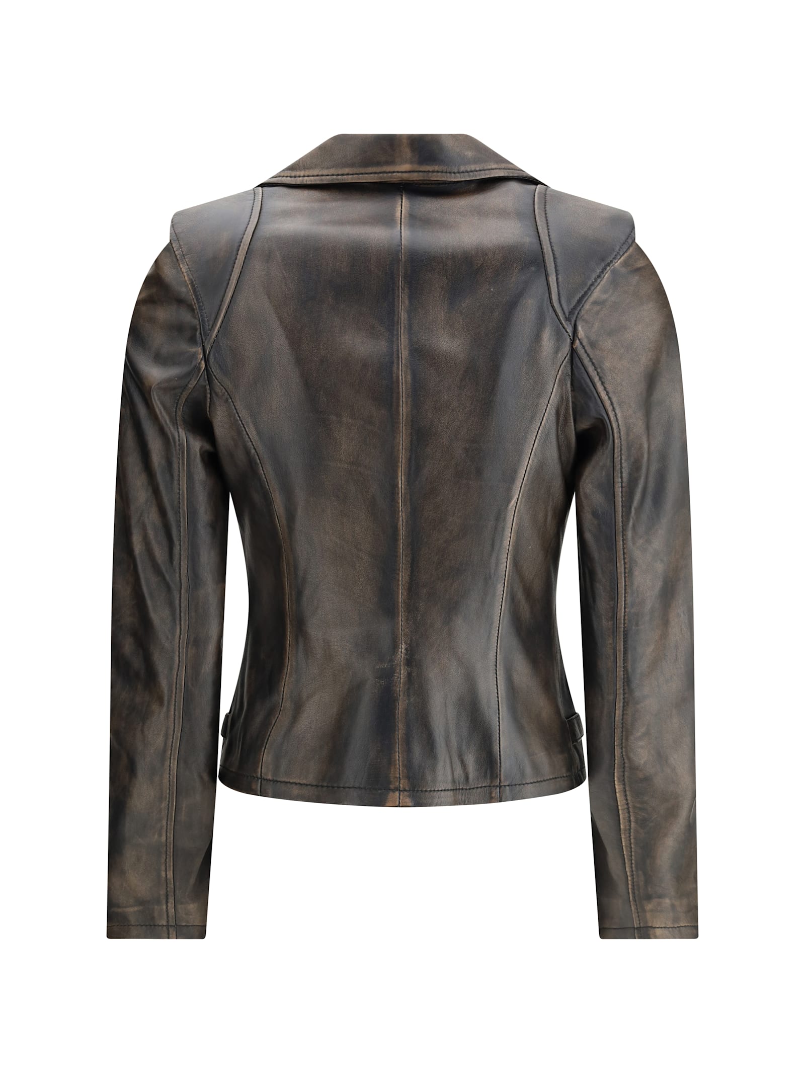 Sword 6.6.44 Cropped Leather Biker Jacket In Black