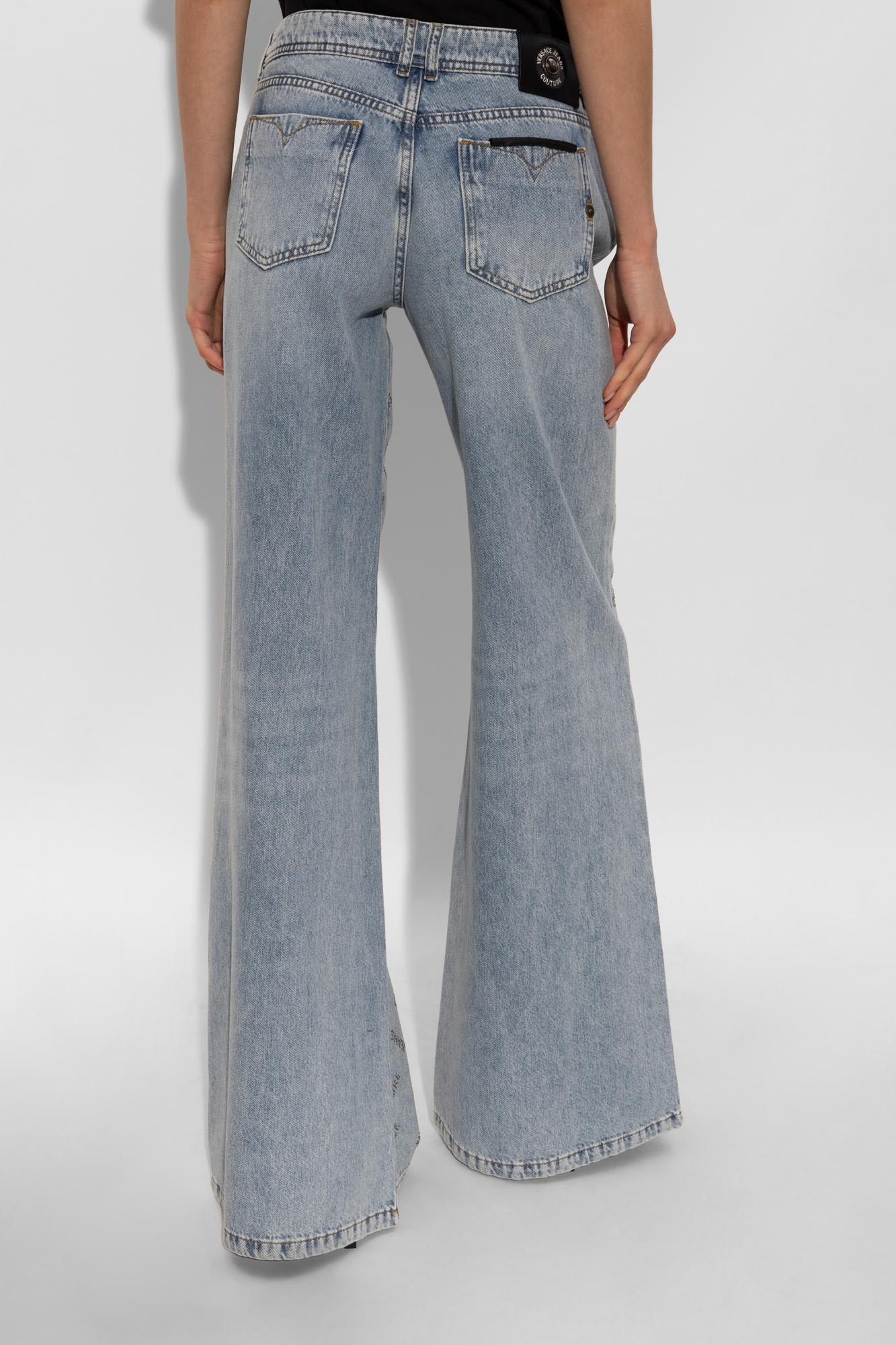 Shop Versace Jeans Couture Jeans With Shimmering Appliqués In Blu Denim