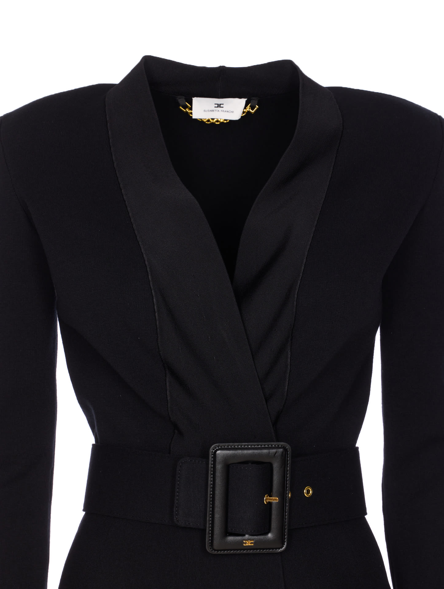 Elisabetta Franchi Black Belted Knitted Jacket In Black