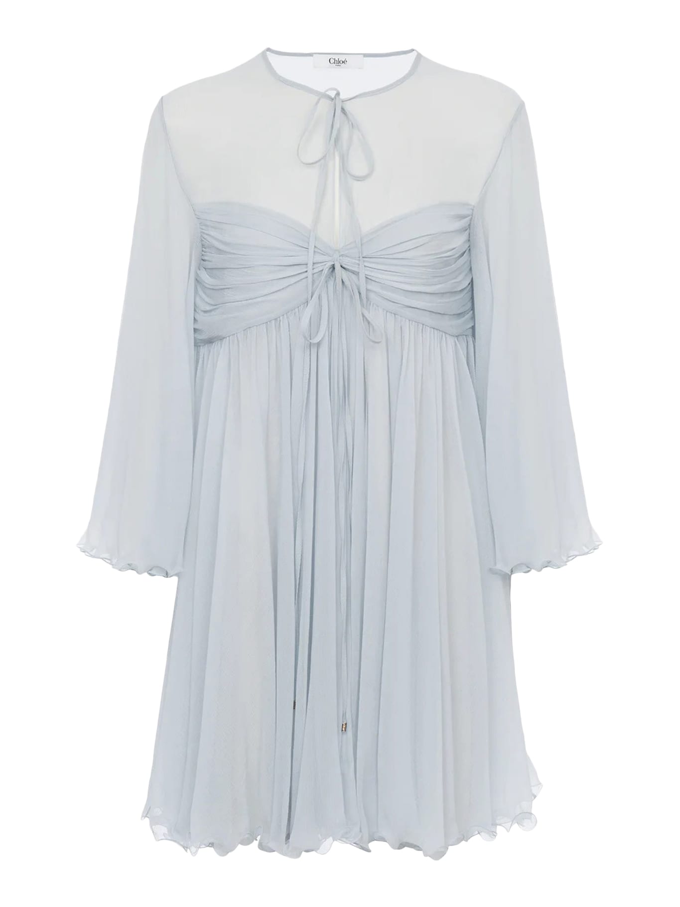 Chloé Pleated Mini Dress In Silk Mousseline