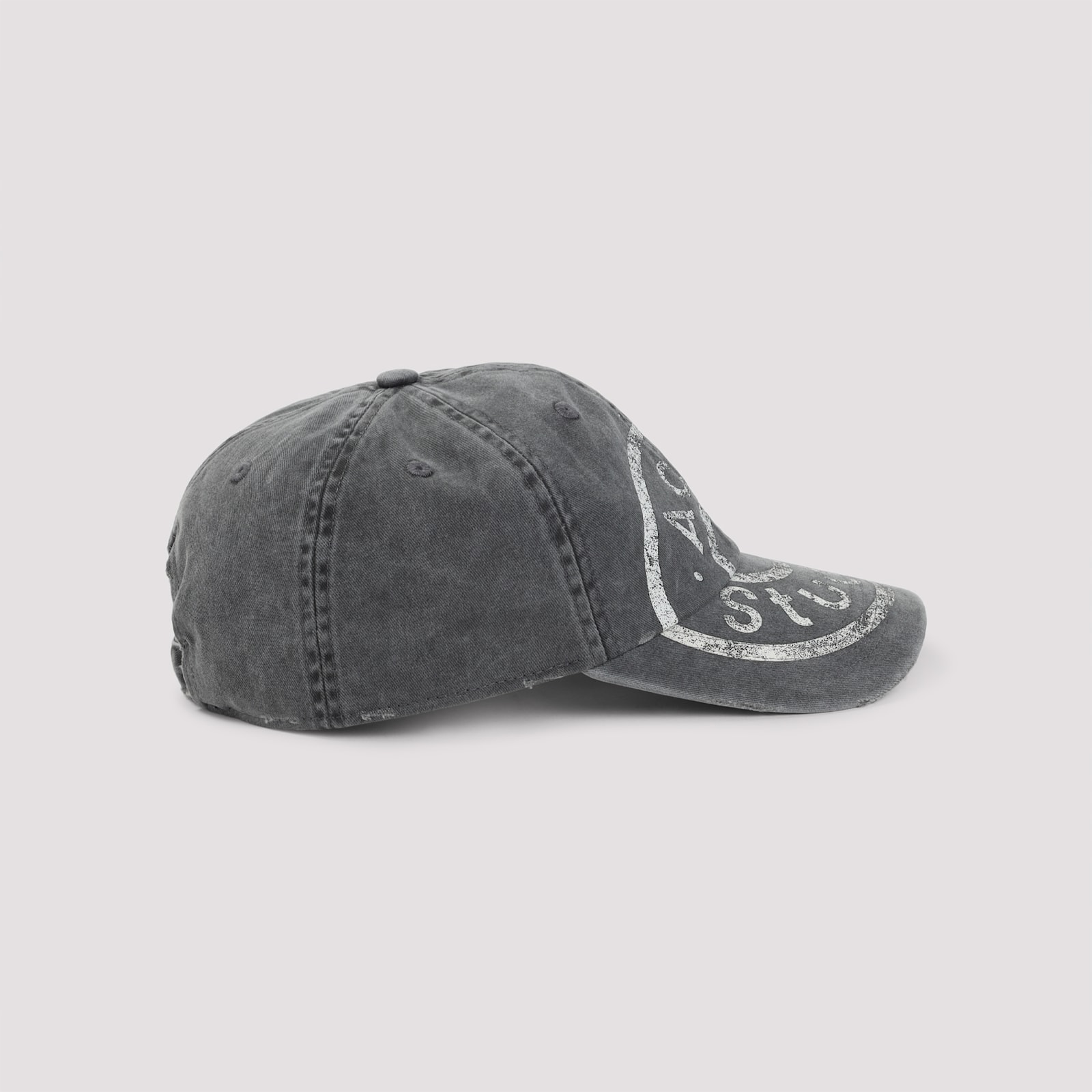Acne Studios Distressed Curved Brim Hat With Eyelet Vents In Gray