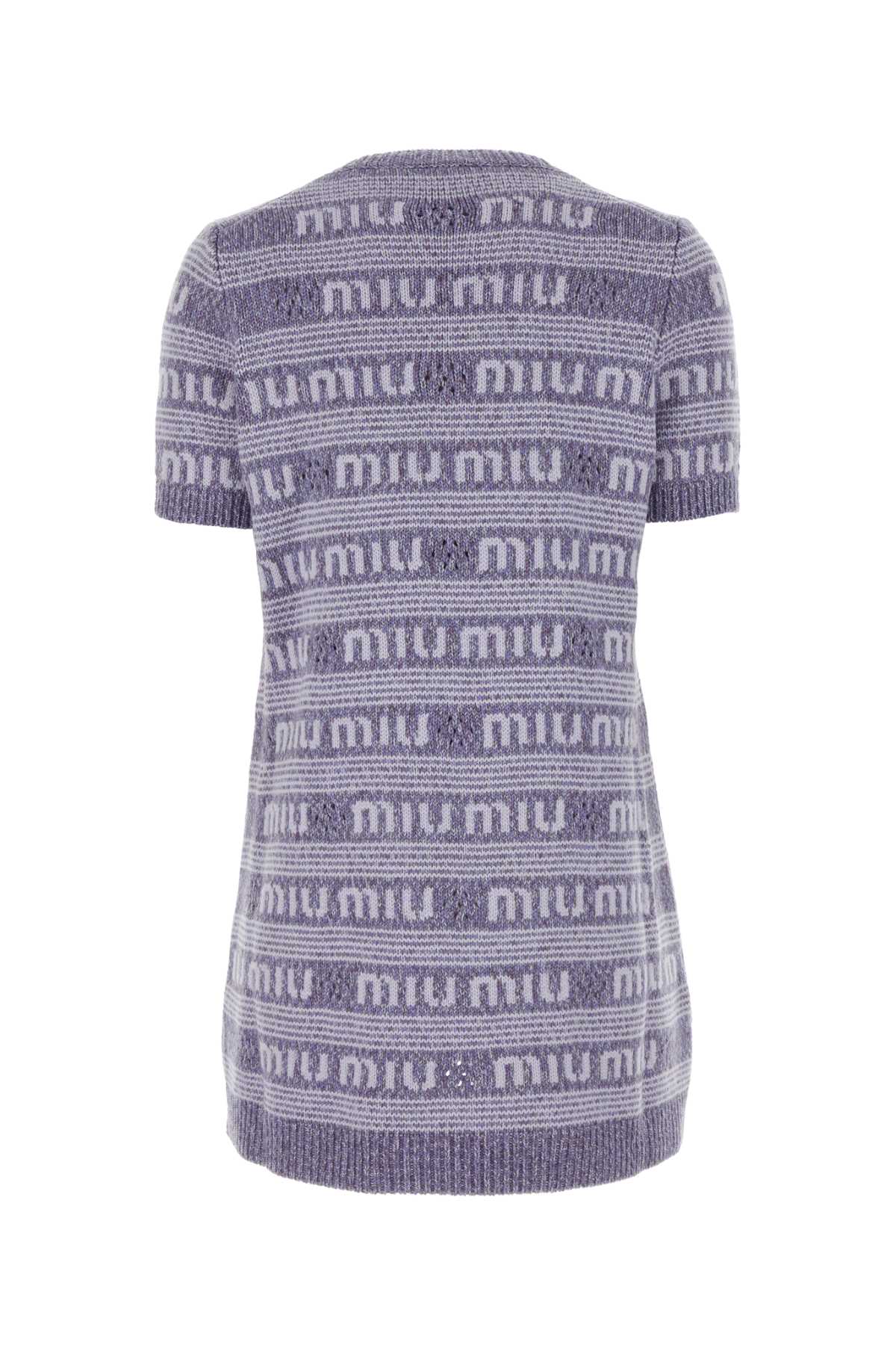 Shop Miu Miu Embroidered Wool Blend Mini Sweater Dress In Glicine