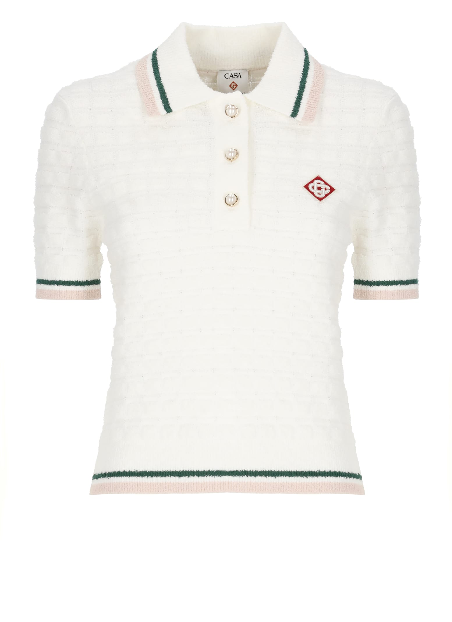 Casablanca Textured Cotton Polo Shirt With Contrast Collar In White
