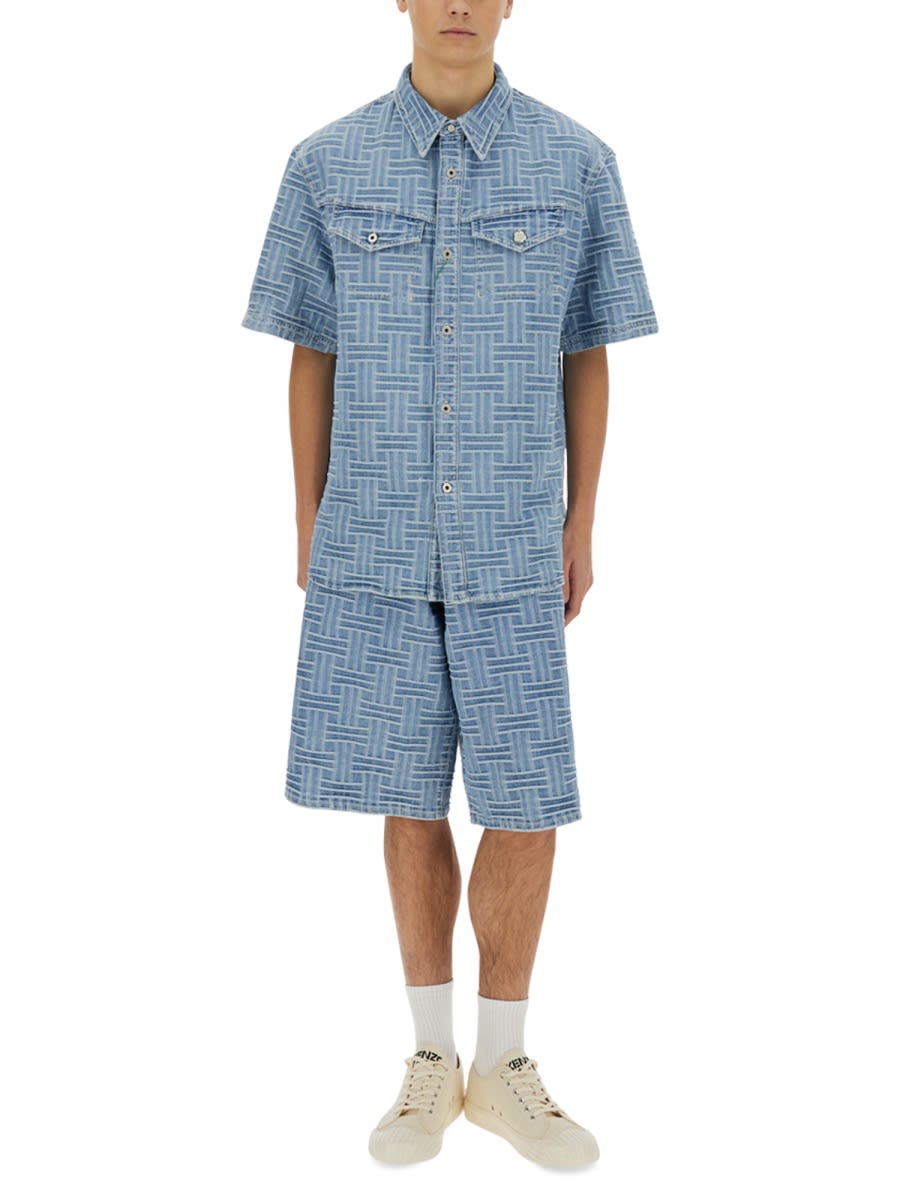 Kenzo Mens Regular-fit Weave-pattern Denim Shorts Bleached Blue Denim In Db Bleached Blue Denim
