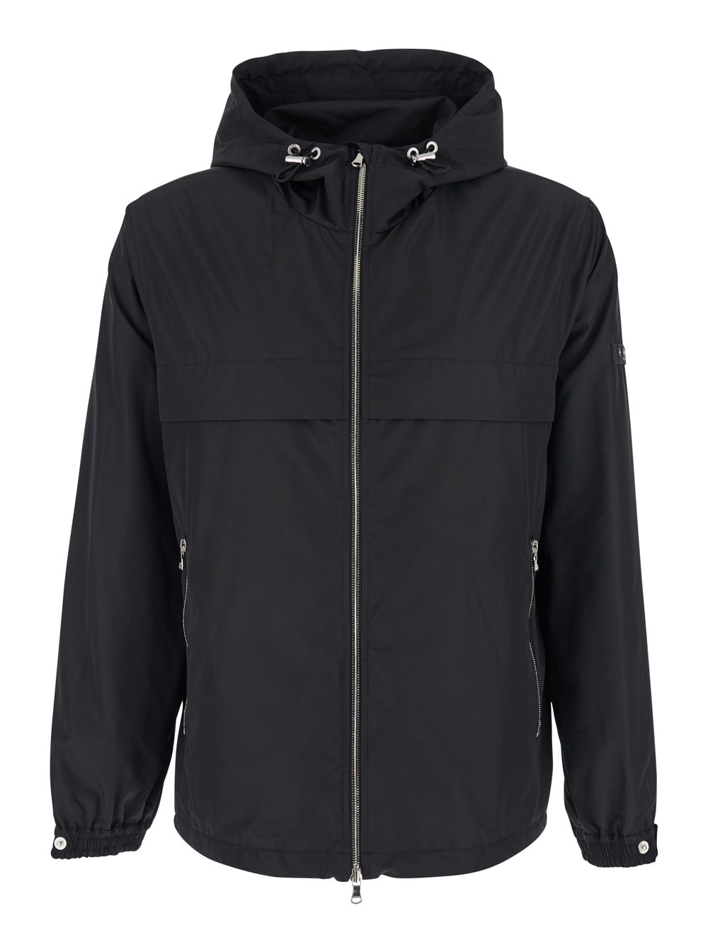 Tatras Black Jacket With Drawstring Hood And Logo Patch On The Sleeve In Tech Fabric Man In Black