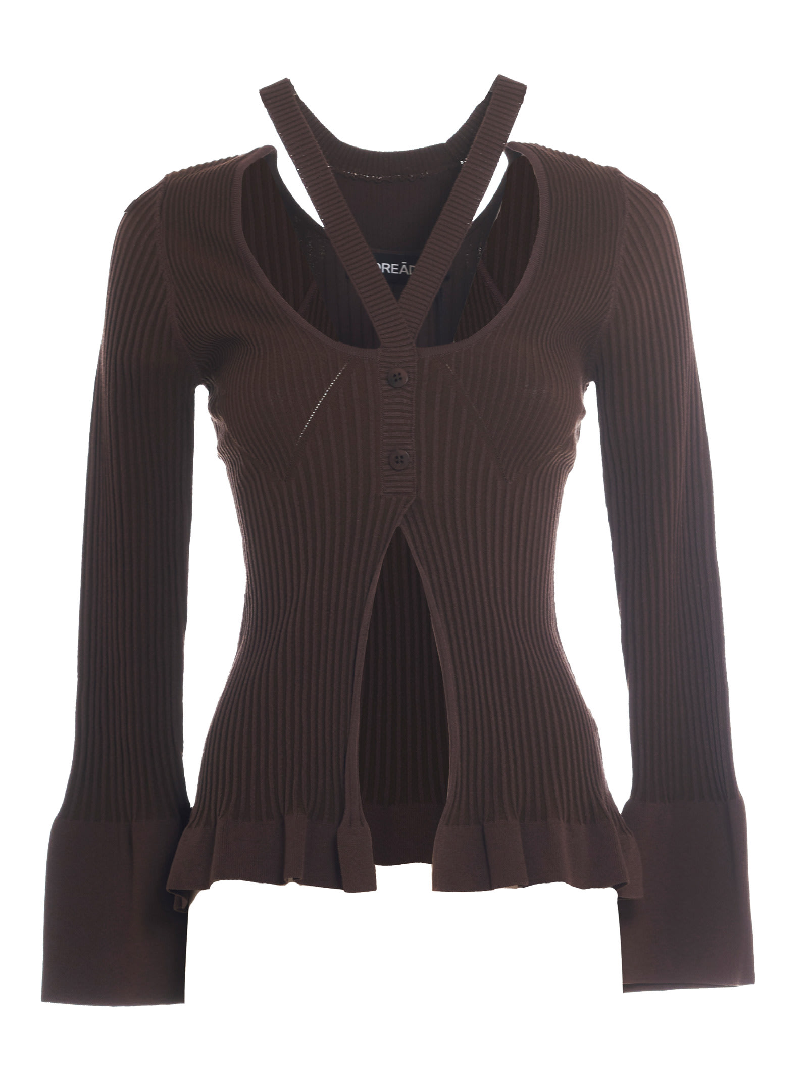 ANDREADAMO Ribbed Knit Cardigan With Double Layers